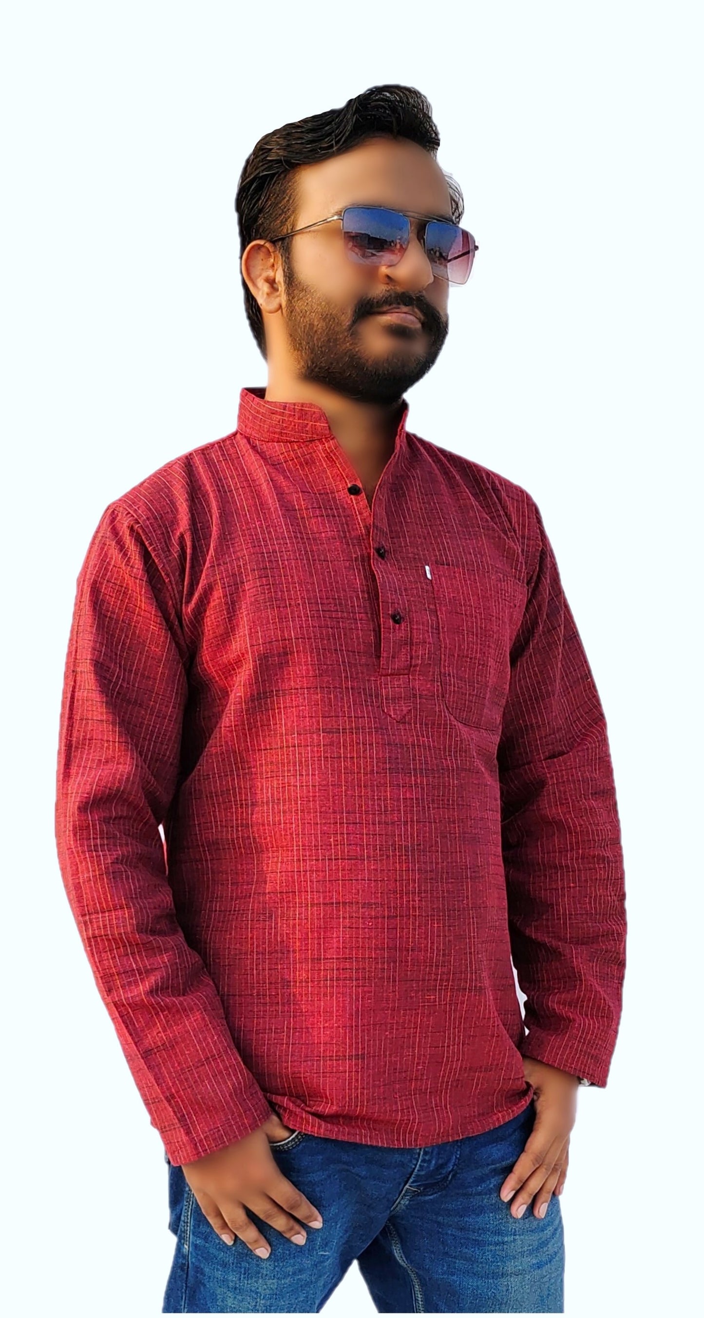 Men's Maroon Cotton Khadi Shot Kurta