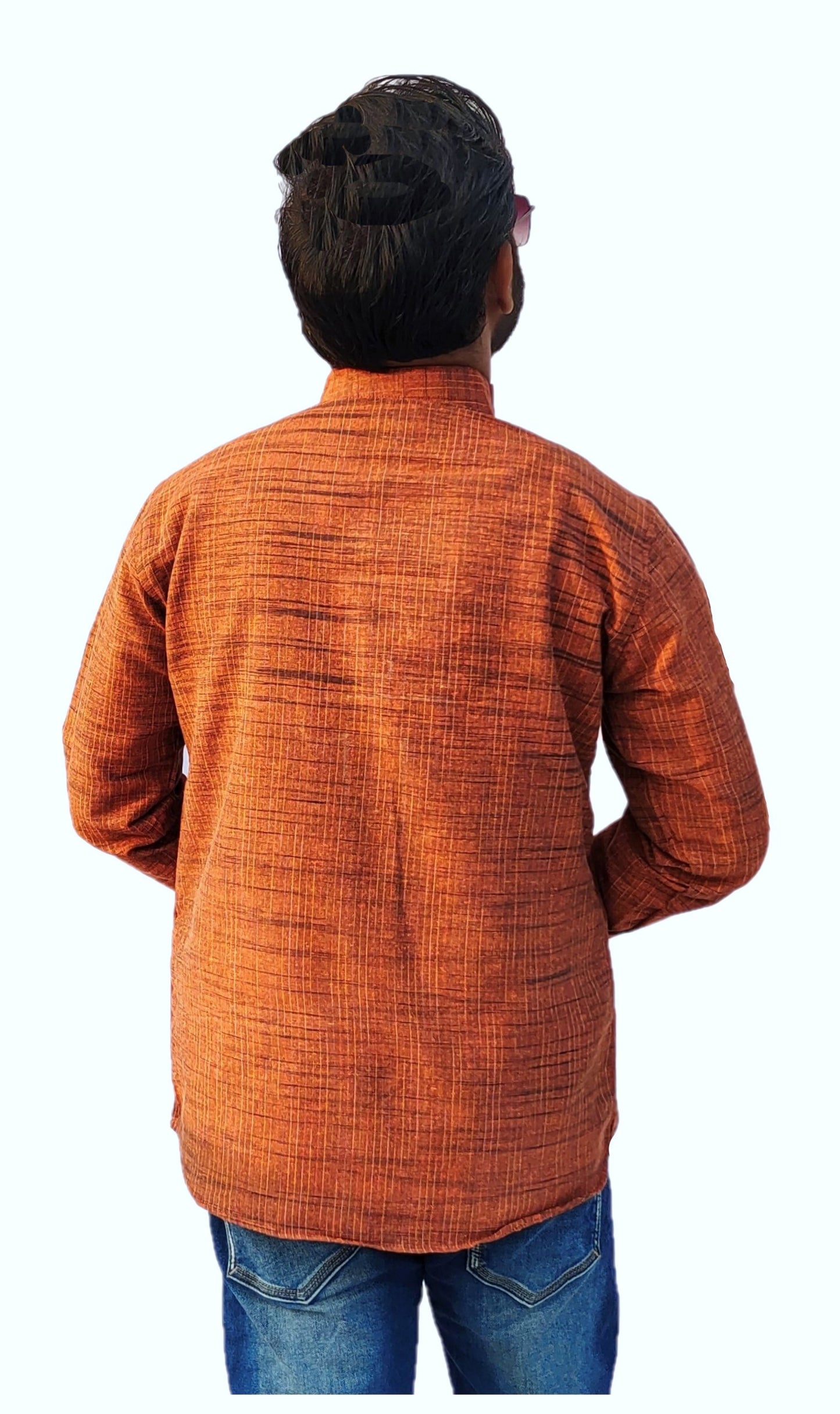 Men's Orange Cotton Khadi Shot Kurta