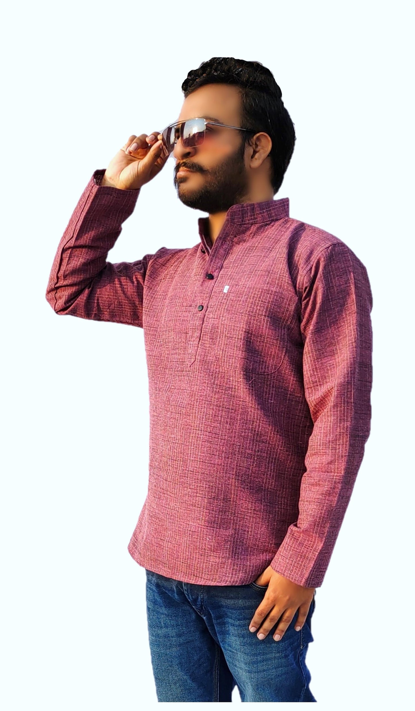 Men's Purple Cotton Khadi Shot Kurta