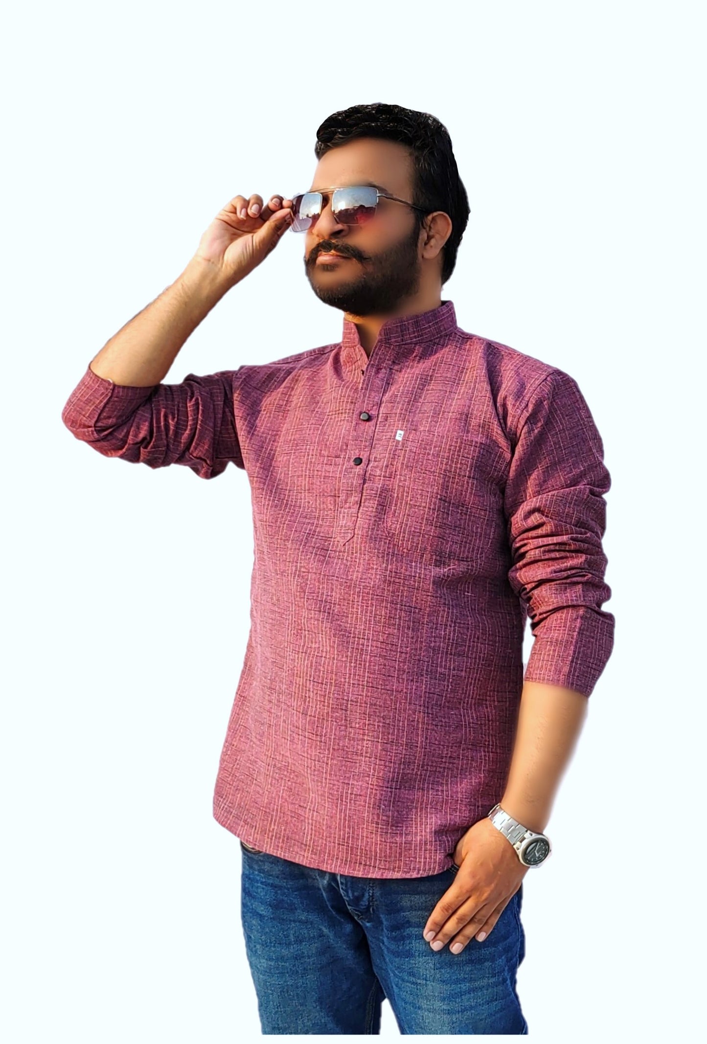 Men's Purple Cotton Khadi Shot Kurta