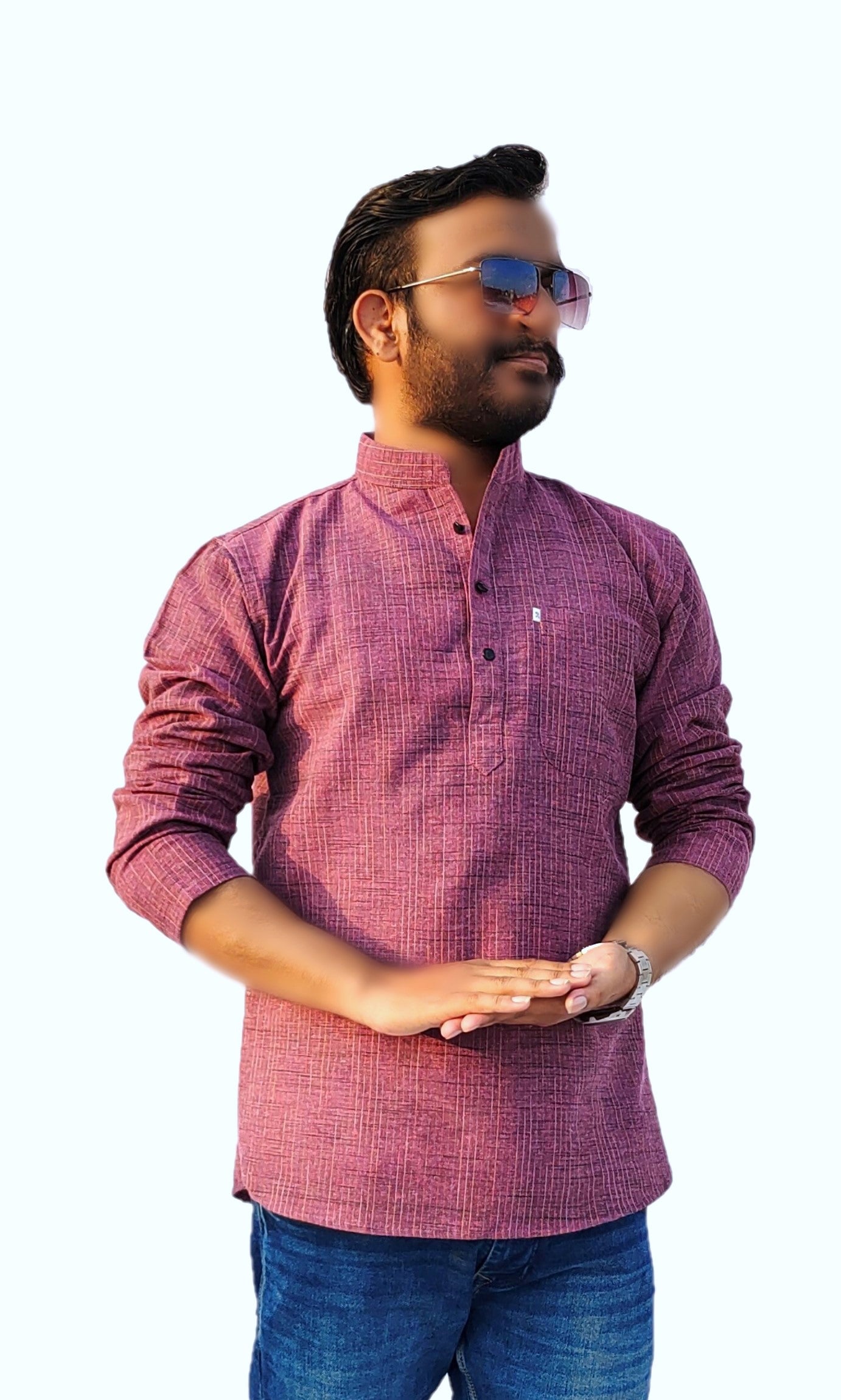 Men's Purple Cotton Khadi Shot Kurta