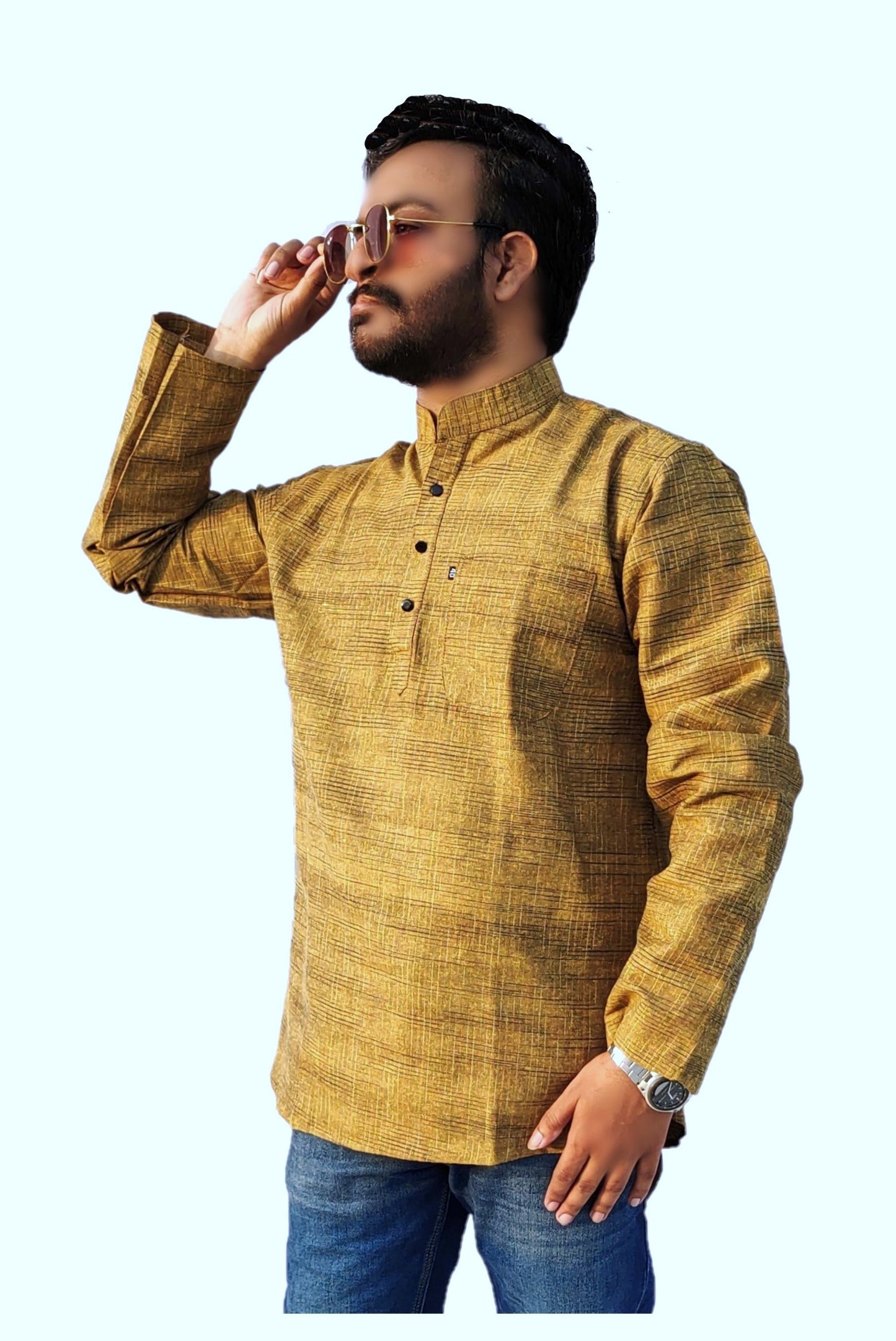 Men's Mustard Cotton Khadi Shot Kurta