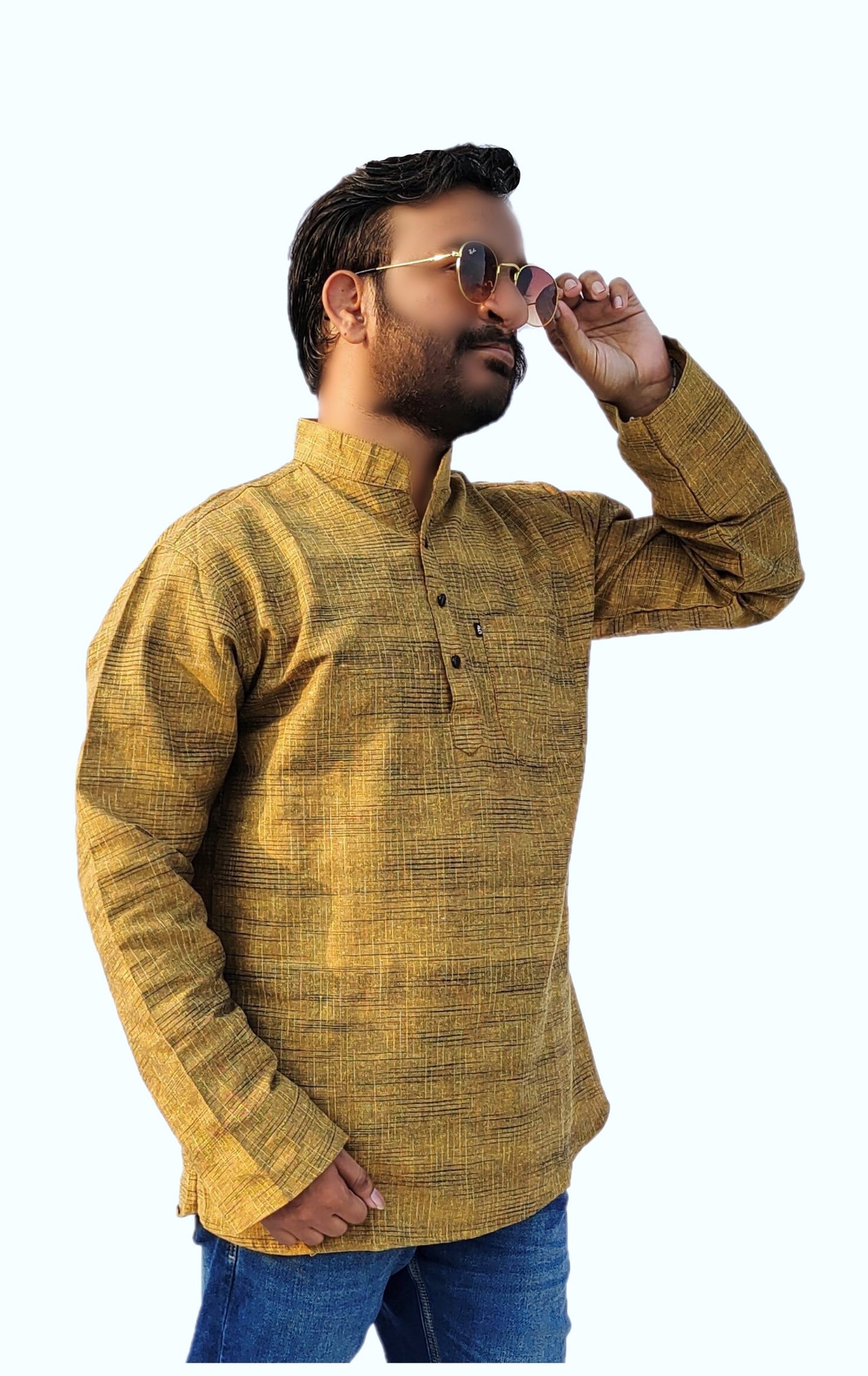 Men's Mustard Cotton Khadi Shot Kurta