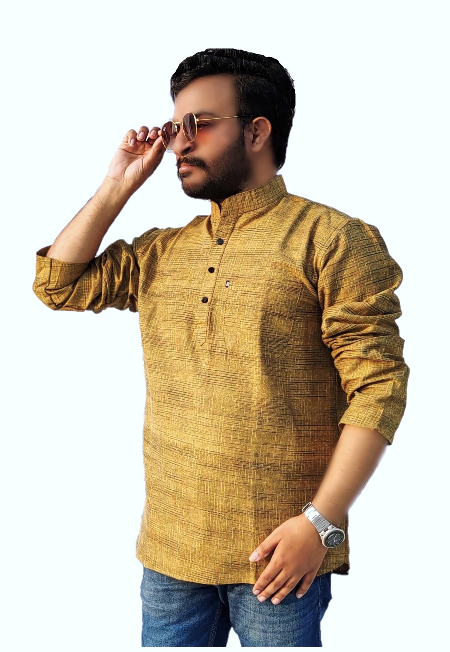 Men's Mustard Cotton Khadi Shot Kurta