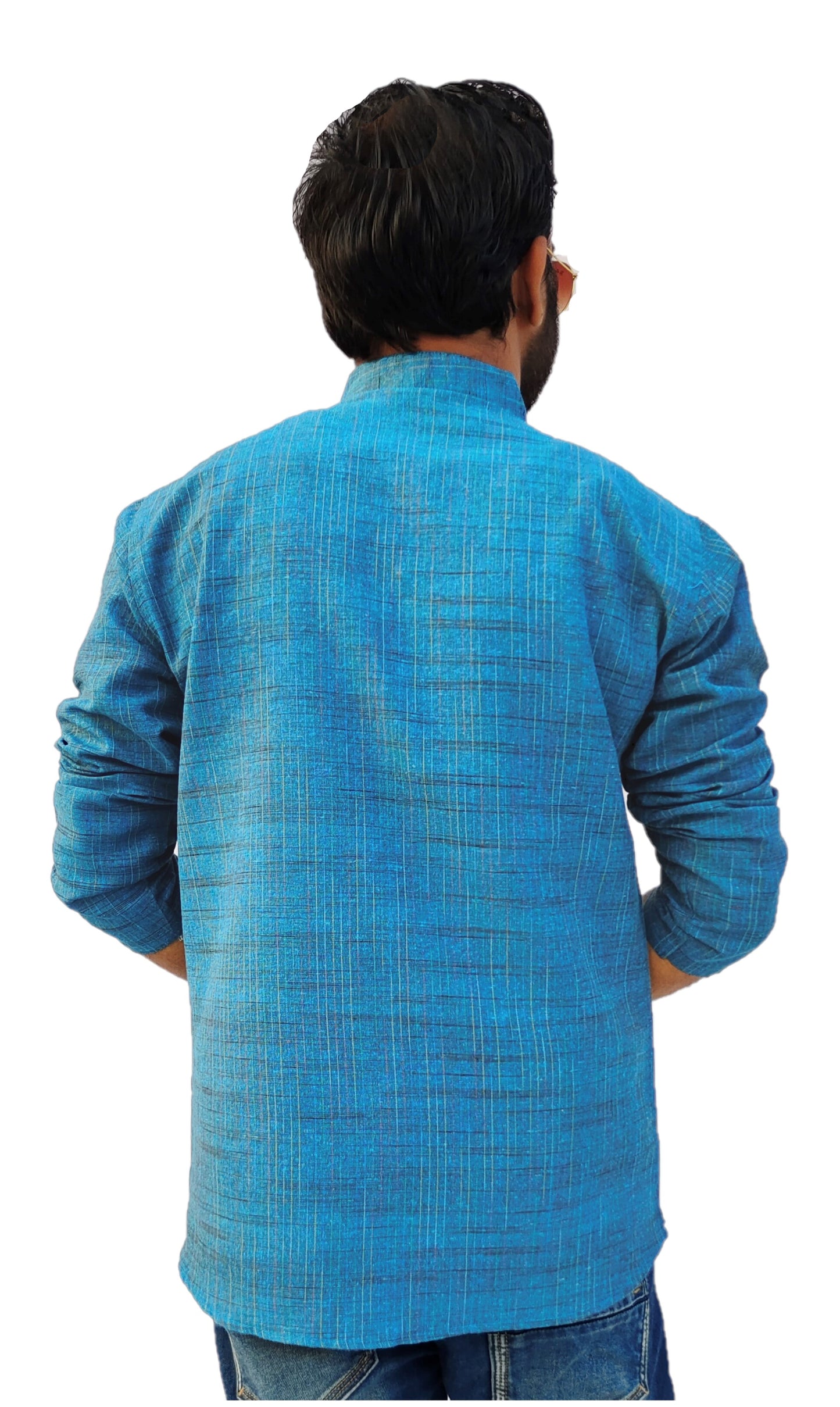 Men's Blue Cotton Khadi Shot Kurta
