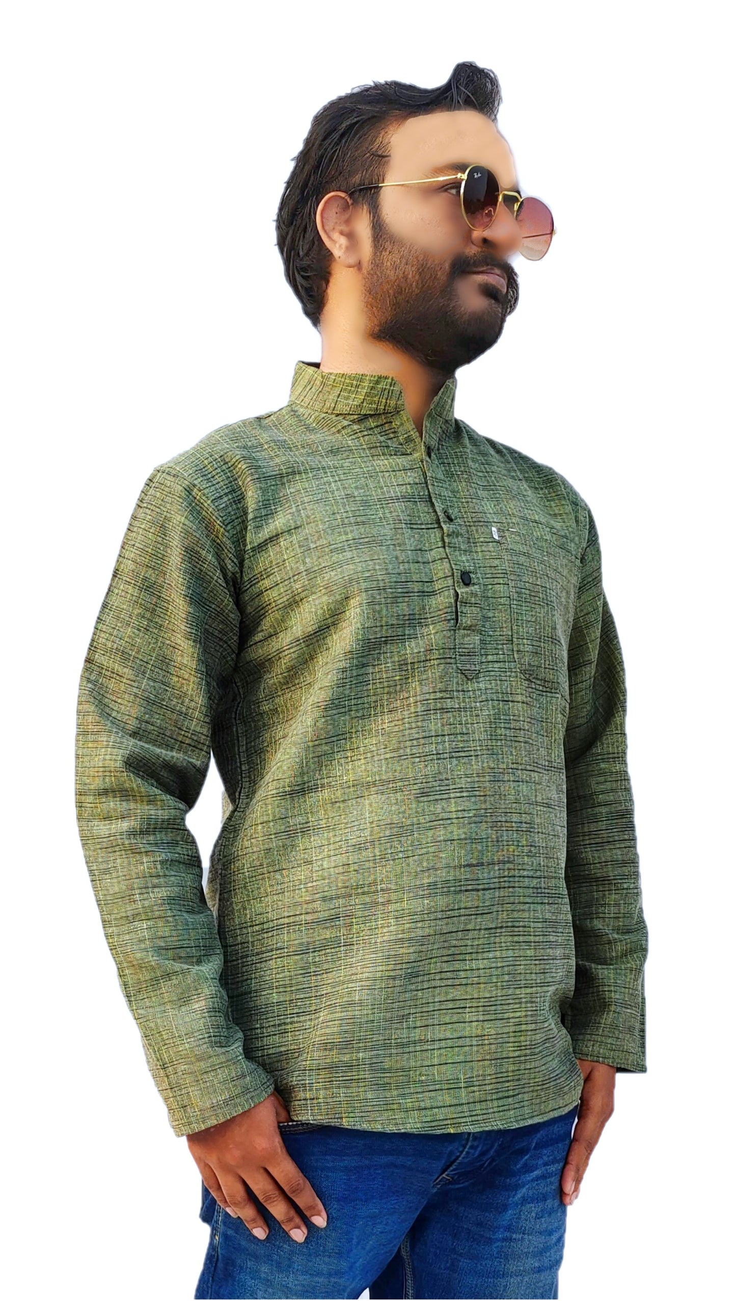 Men's Green Cotton Khadi Shot Kurta