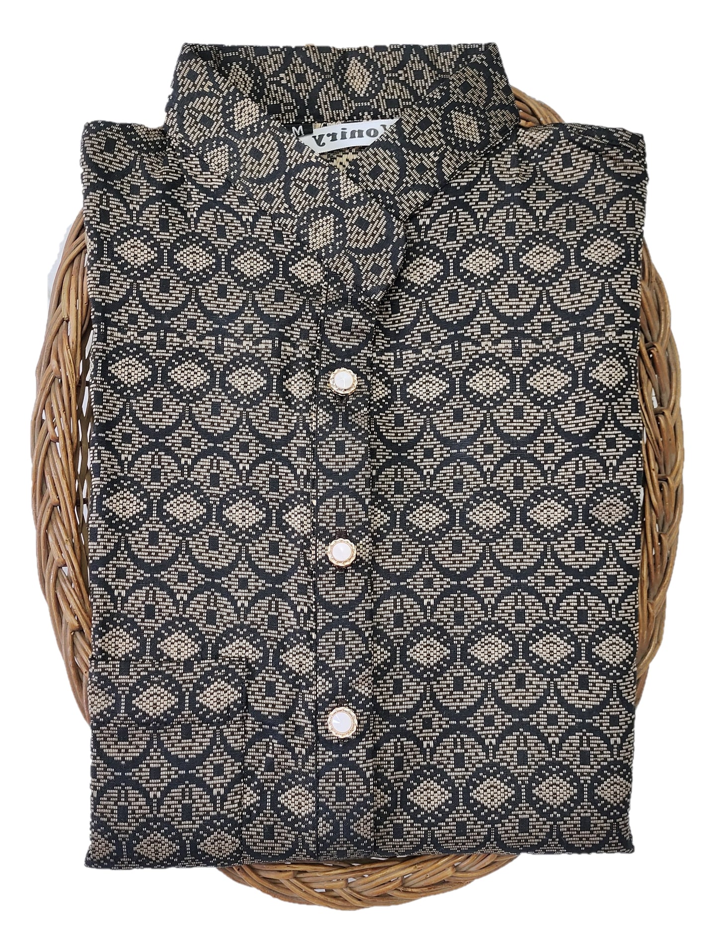 Men Black Regular Full Sleeve Silk Cotton Kurta with White Pajama Set