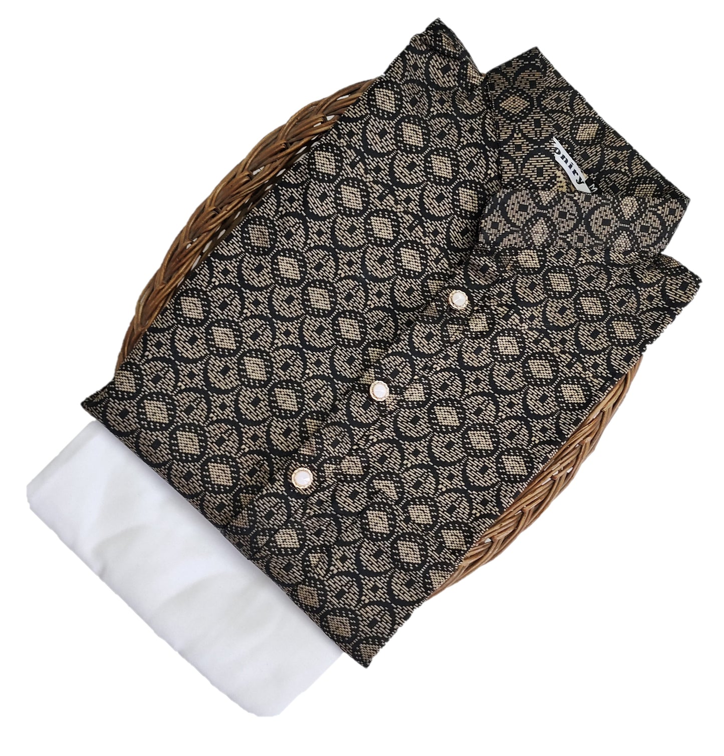 Men Black Regular Full Sleeve Silk Cotton Kurta with White Pajama Set