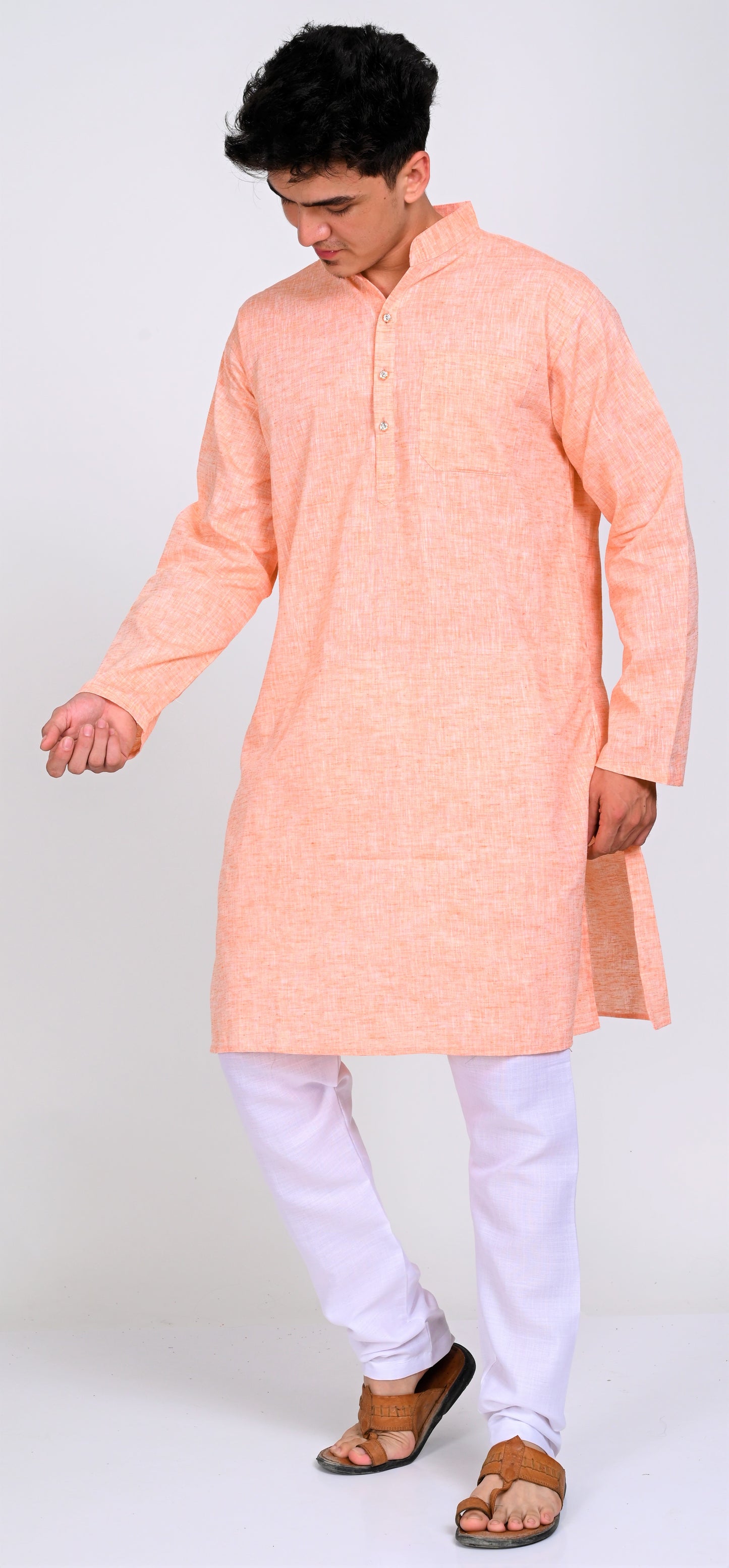 Men's Peach Premium Cotton Kurta Pajama Set