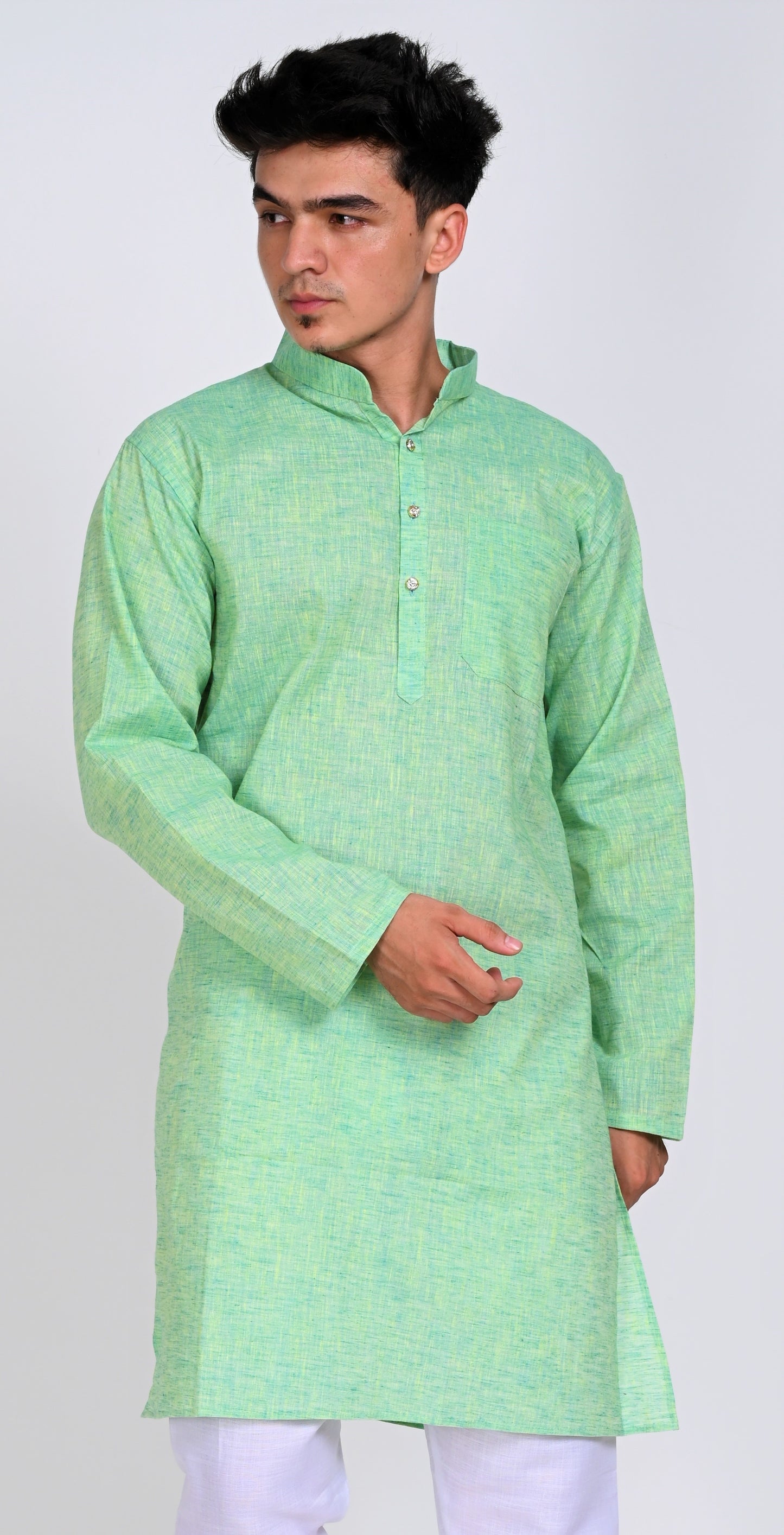 Men's Green Premium Cotton Kurta
