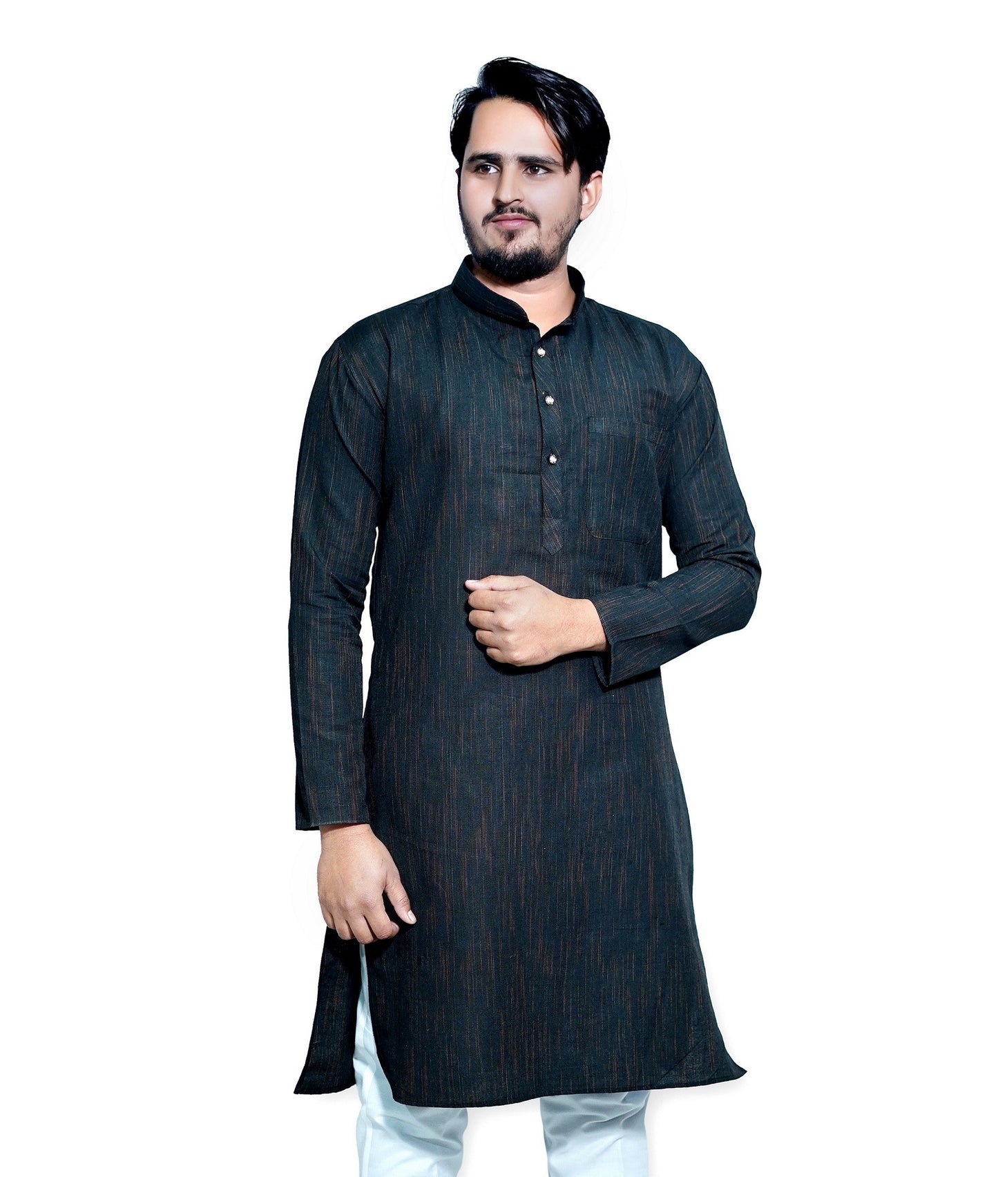 Men's Black Cotton Khadi Kurta