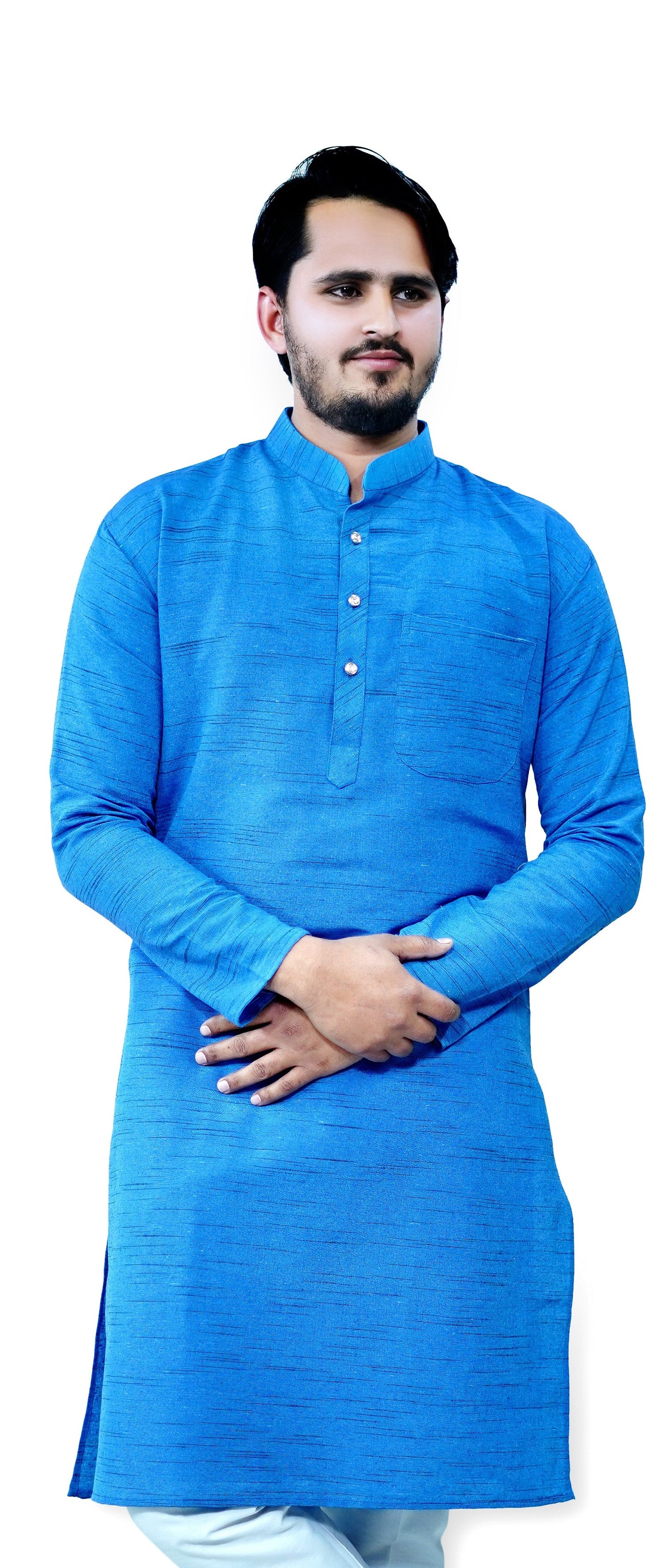 Men's Blue Cotton Khadi Kurta