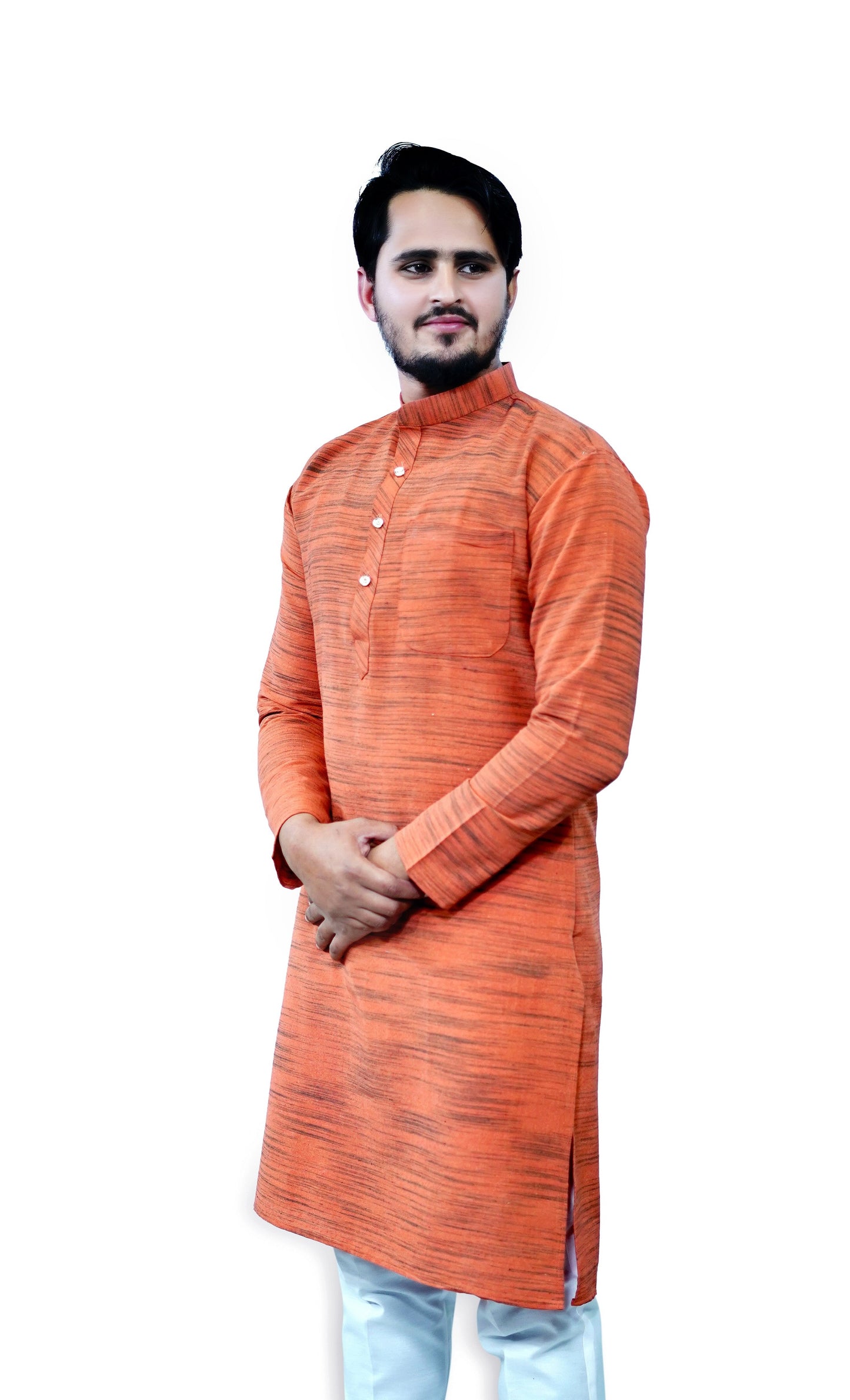 Men's Orange Cotton Khadi Kurta