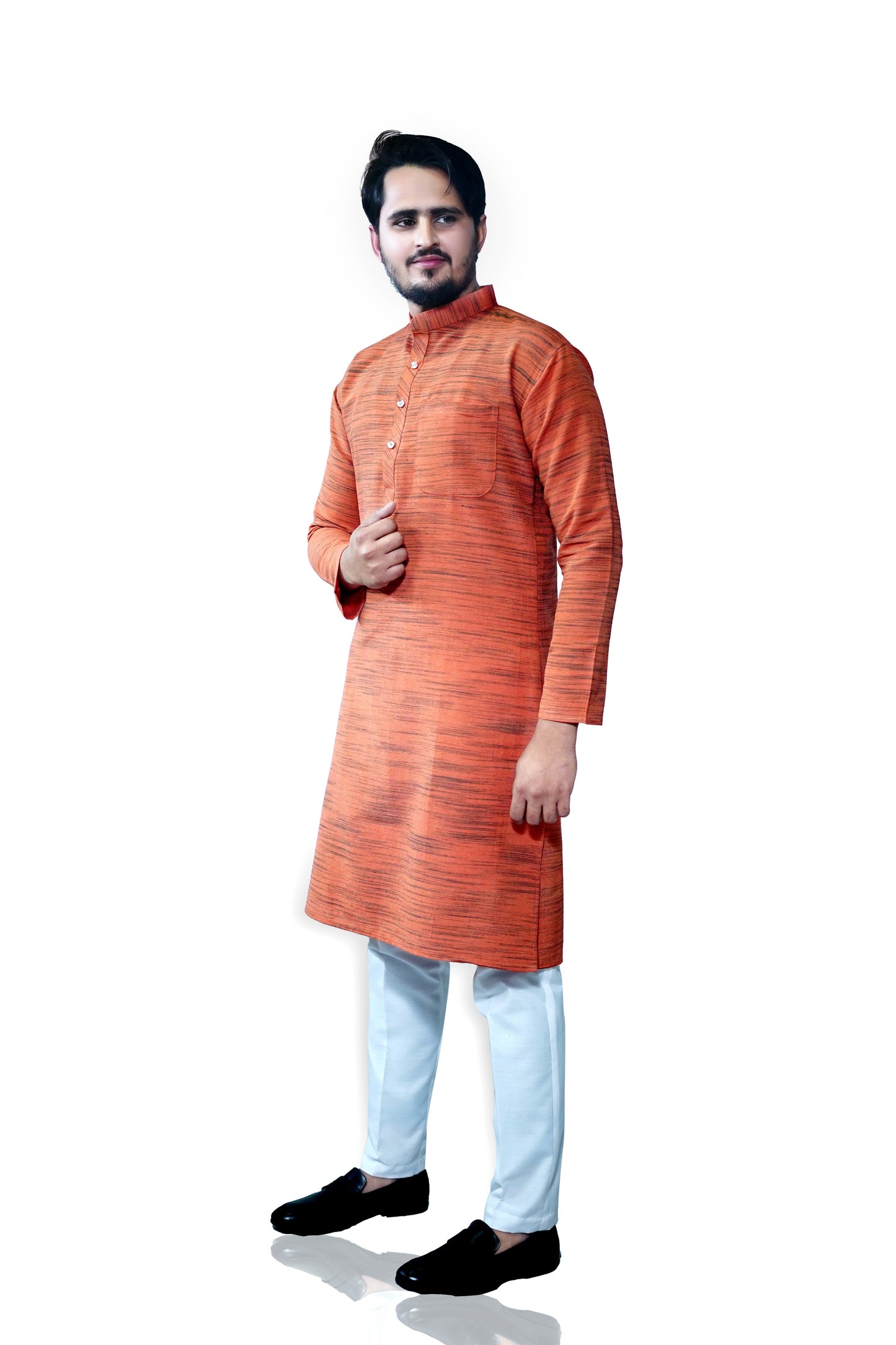 Men's Orange Cotton Khadi Kurta Pajama Set