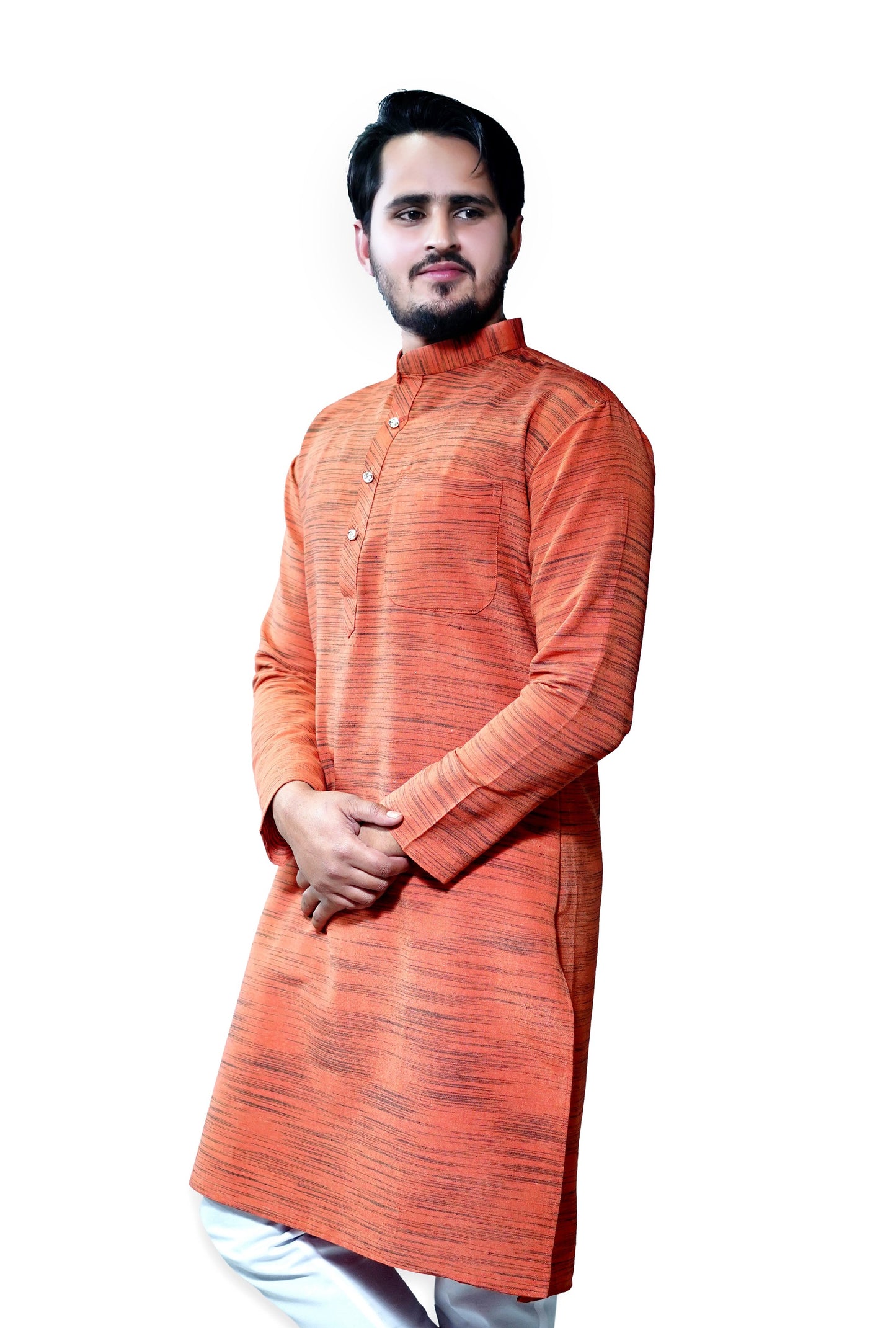 Men's Orange Cotton Khadi Kurta