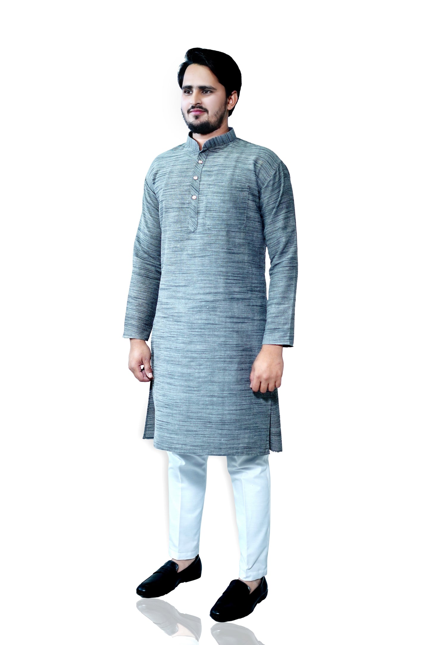 Men's Grey Cotton Khadi Kurta Pajama Set