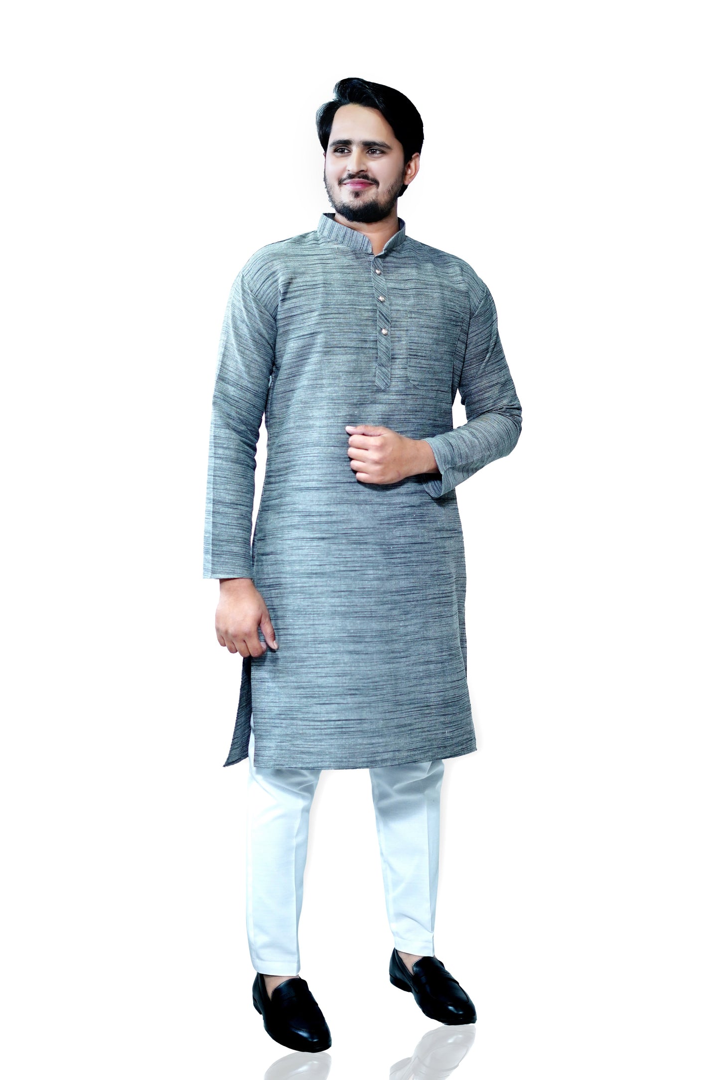 Men's Grey Cotton Khadi Kurta Pajama Set