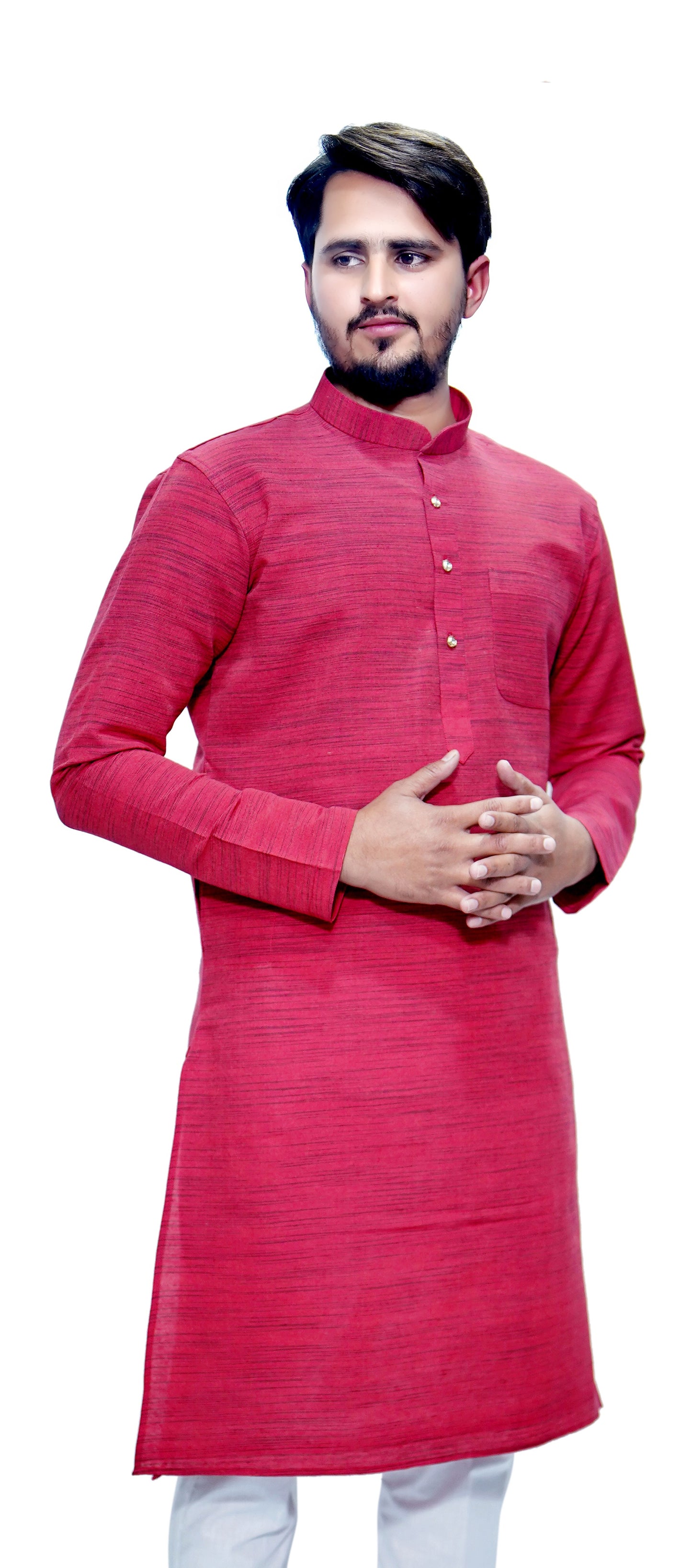Men's Red Cotton Khadi Kurta