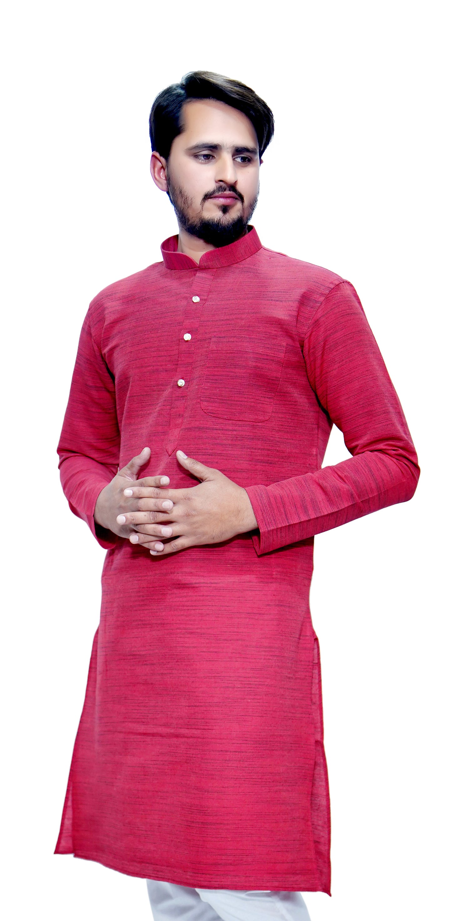 Men's Red Cotton Khadi Kurta