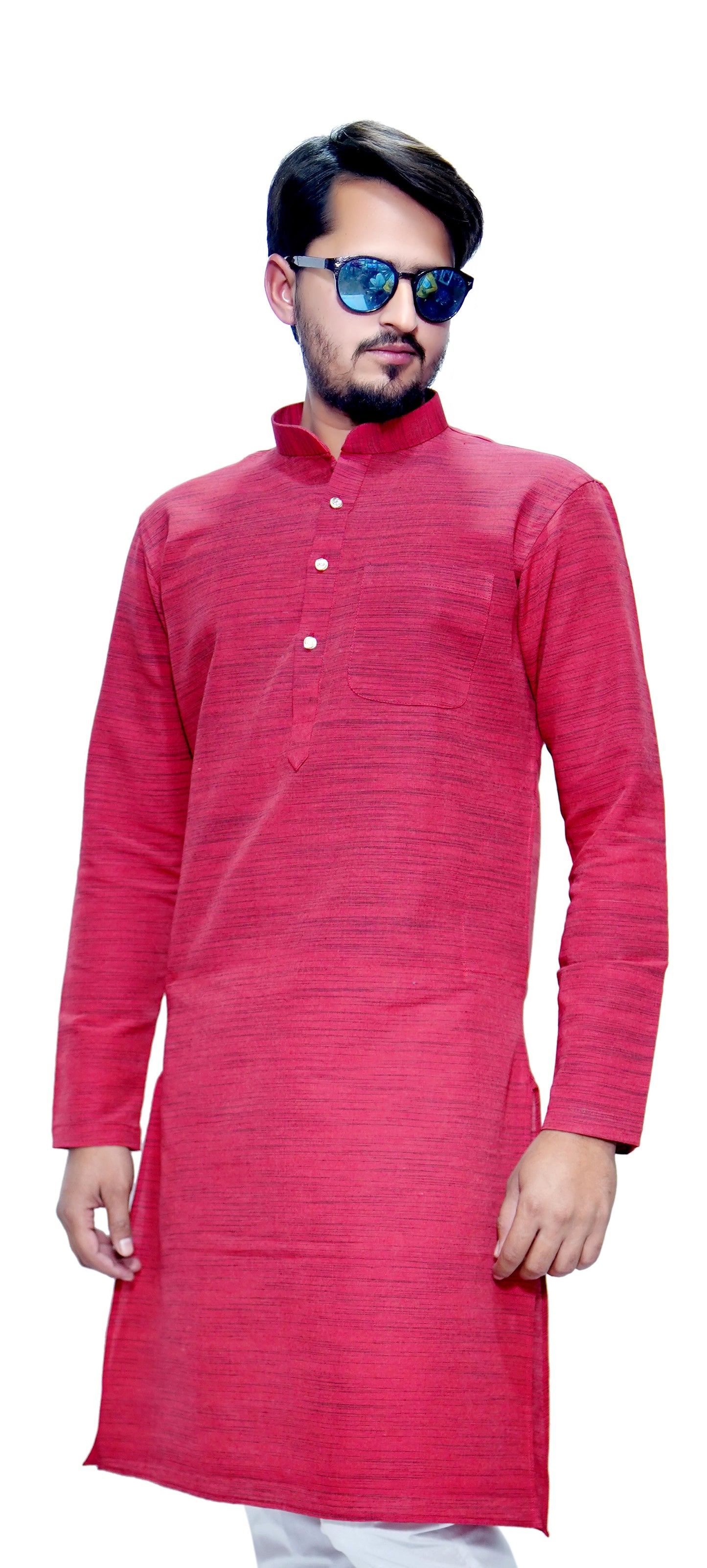 Men's Red Cotton Khadi Kurta