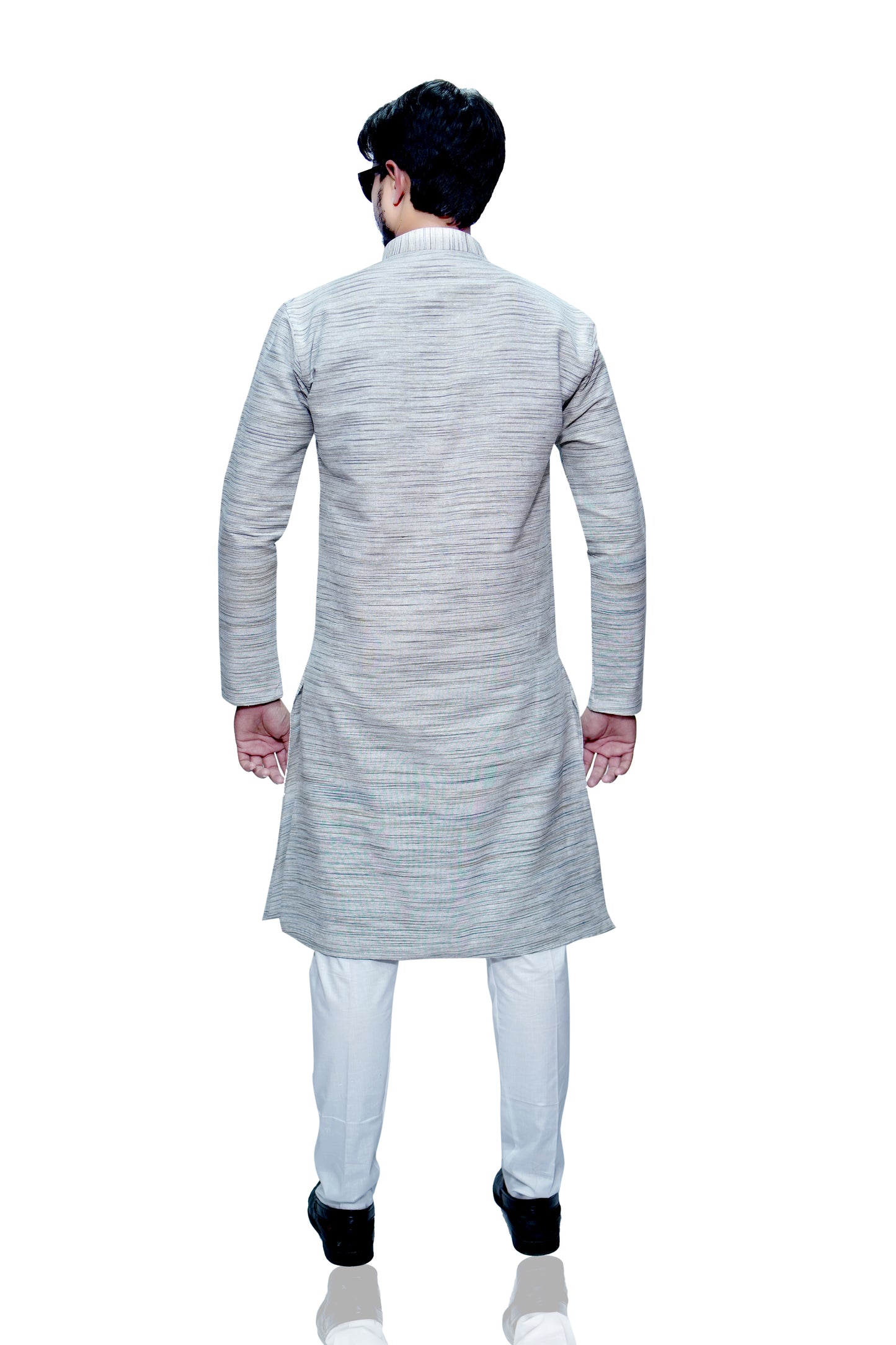 Men's Light Grey Cotton Khadi Kurta Pajama Set