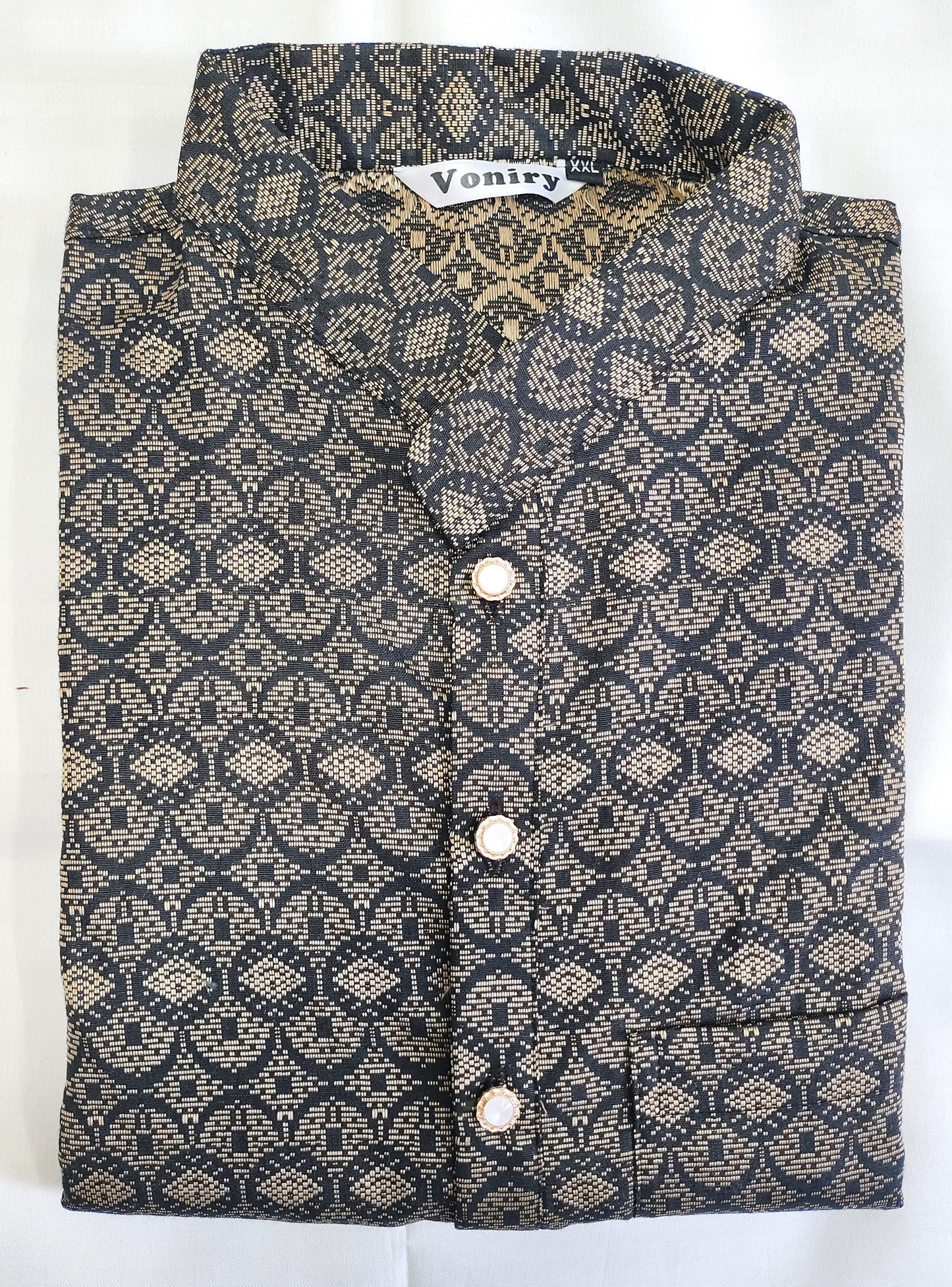 Men Black Regular Full Sleeve Silk Cotton Kurta with Golden Pajama Set