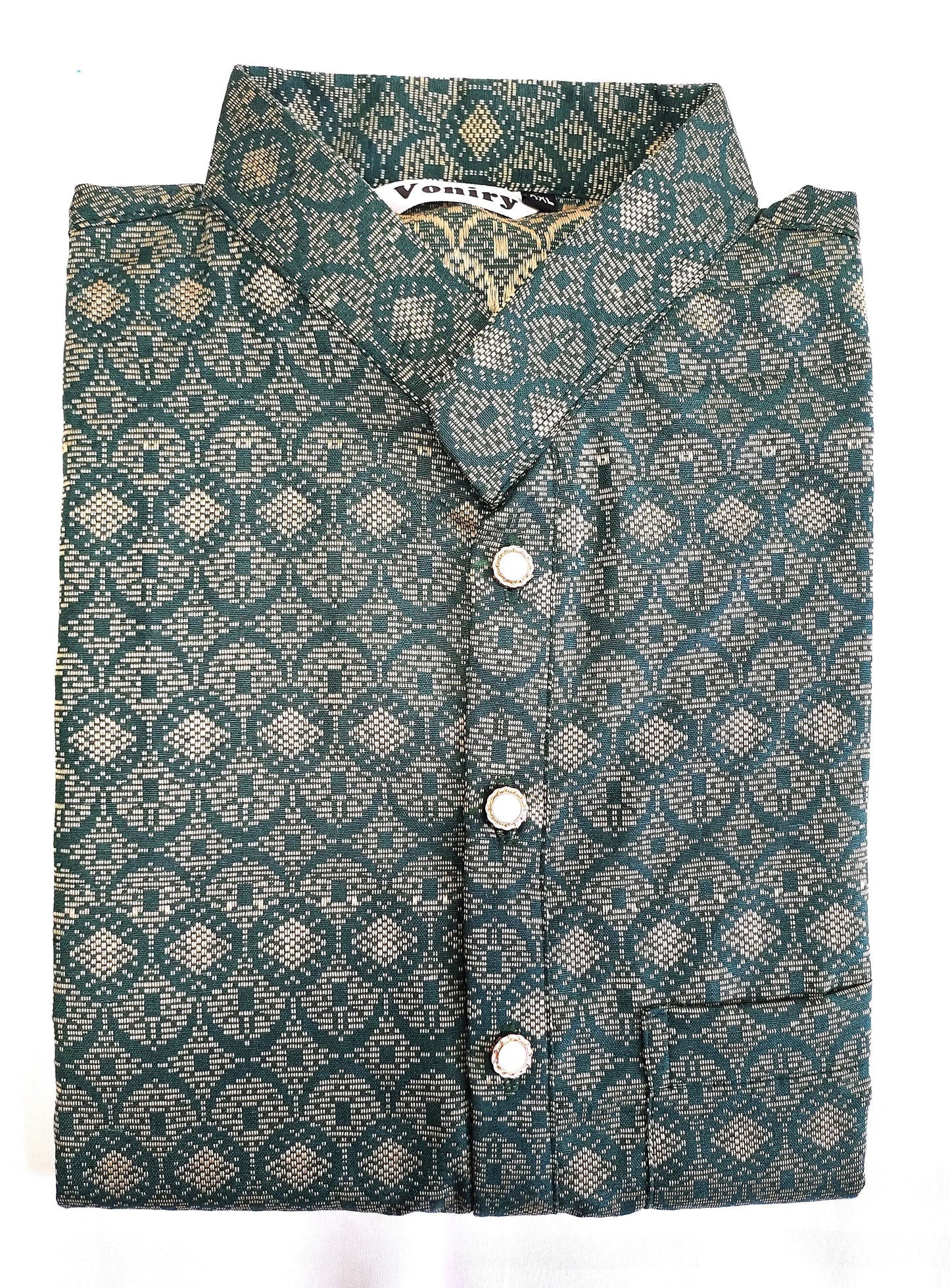 Men Dark Green Regular Full Sleeve Silk Cotton Kurta with Golden Pajama Set
