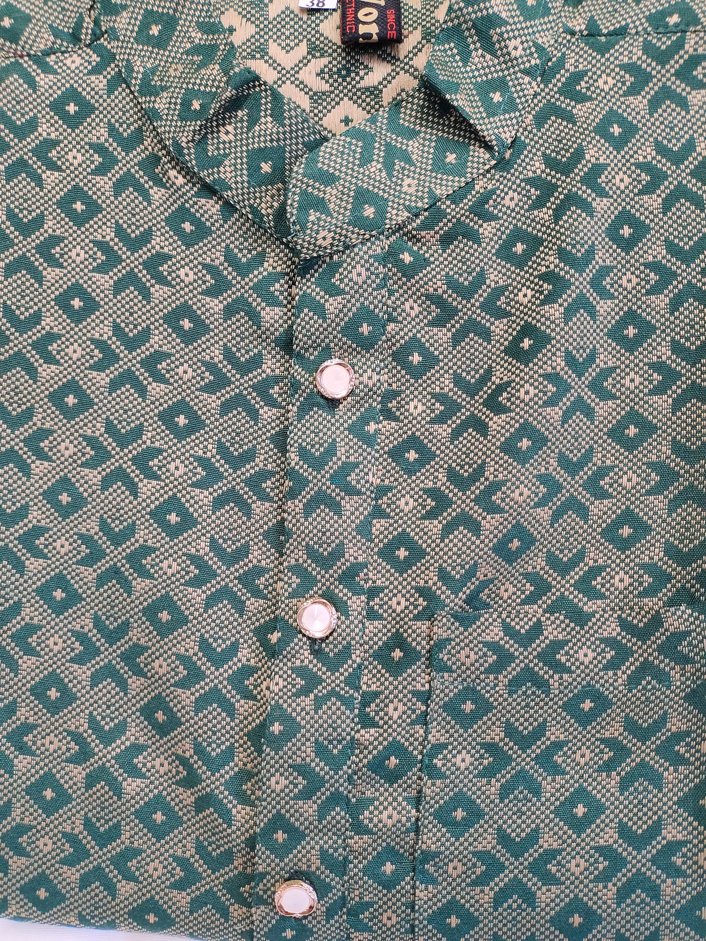 Men Forest Green Regular Full Sleeve Silk Cotton Kurta with White Pajama Set