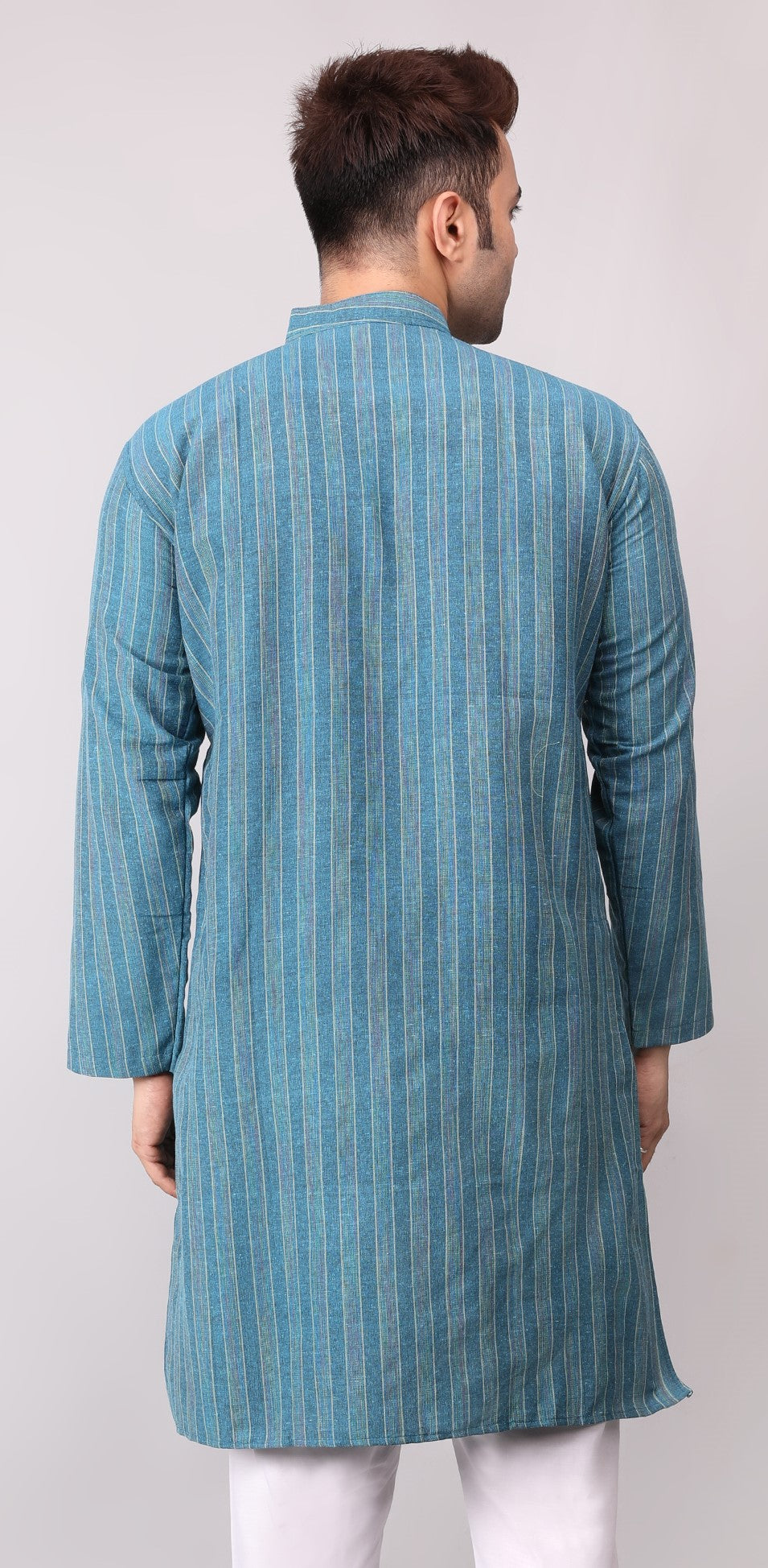 Men's Firozi Striped Cotton Kurta