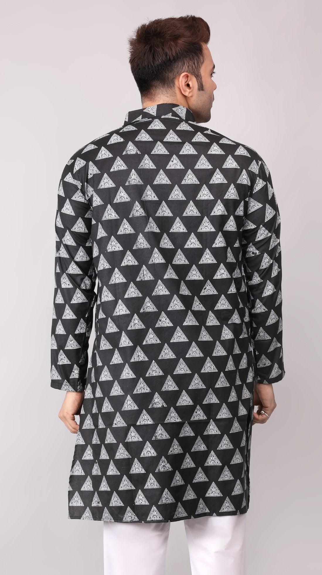 Men's Black Printed Cotton Kurta
