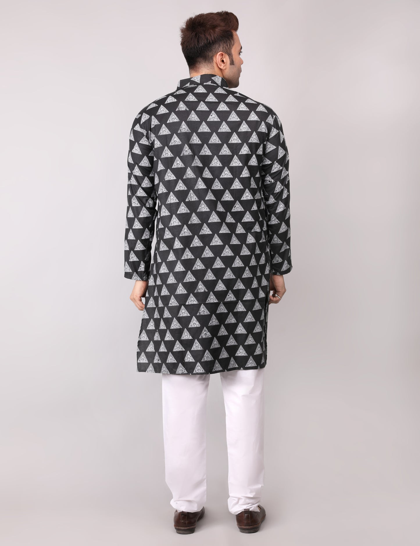 Men's Black Cotton Printed Kurta Pajama Set