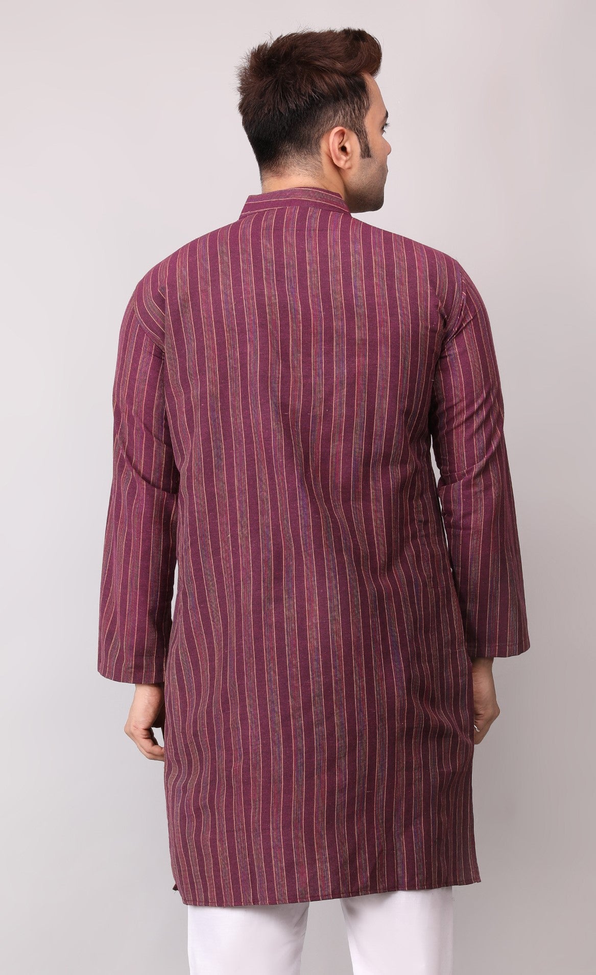 Men's Wine Striped Cotton Kurta