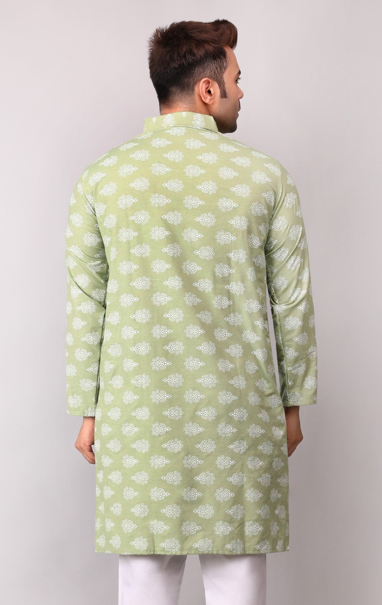 Men's Green Printed Cotton Kurta