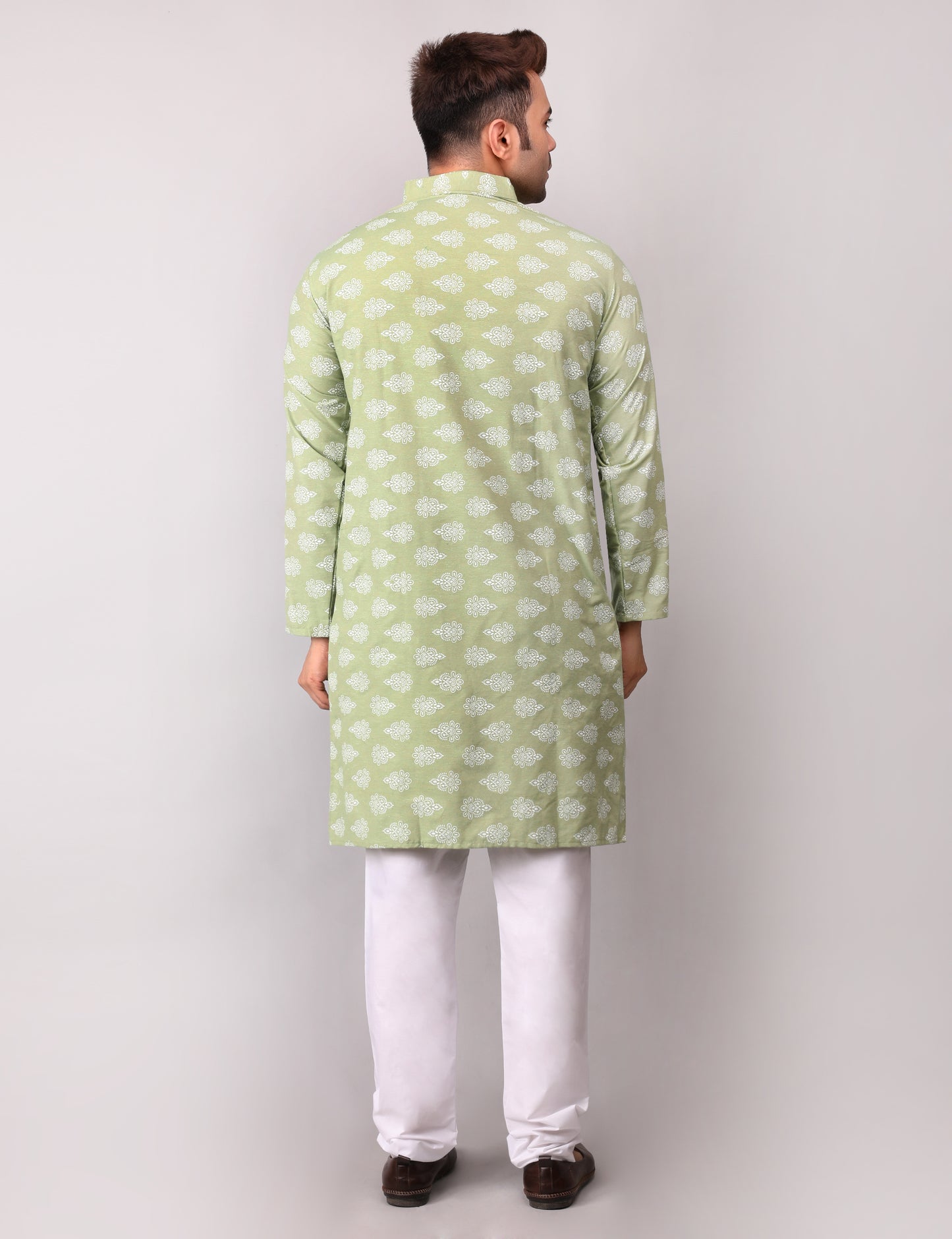 Men's Green Cotton Printed Kurta Pajama Set