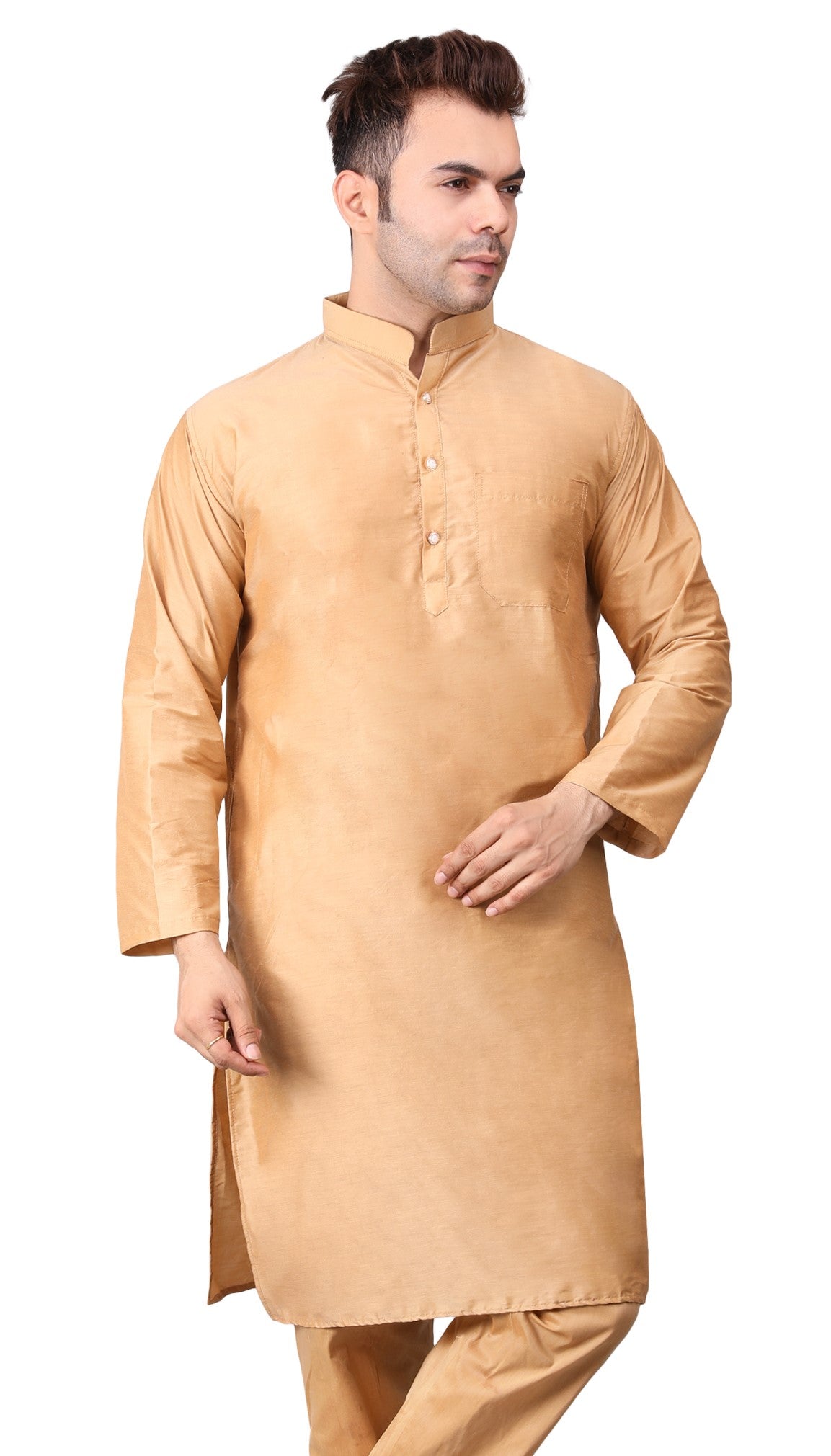 Men's Plain Beige Cotton Kurta