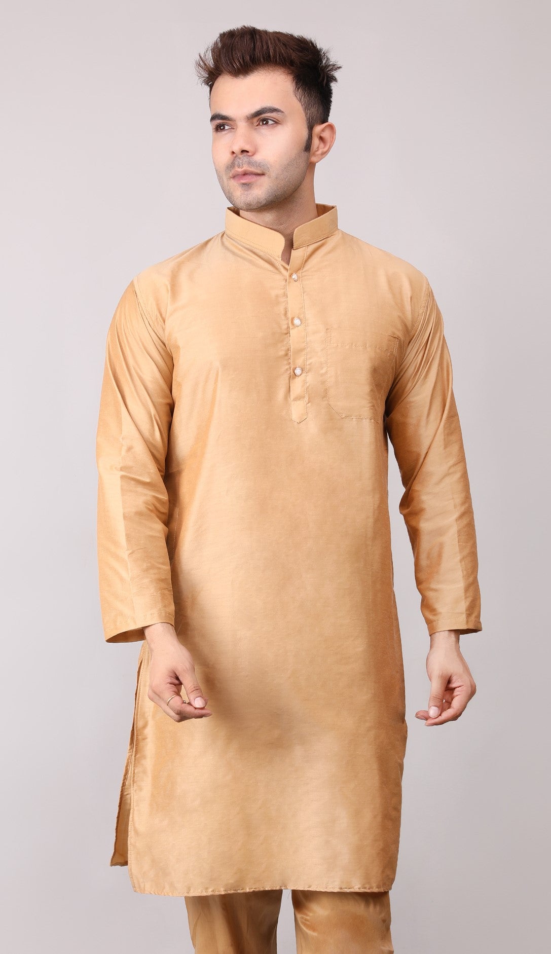 Men's Plain Beige Cotton Kurta