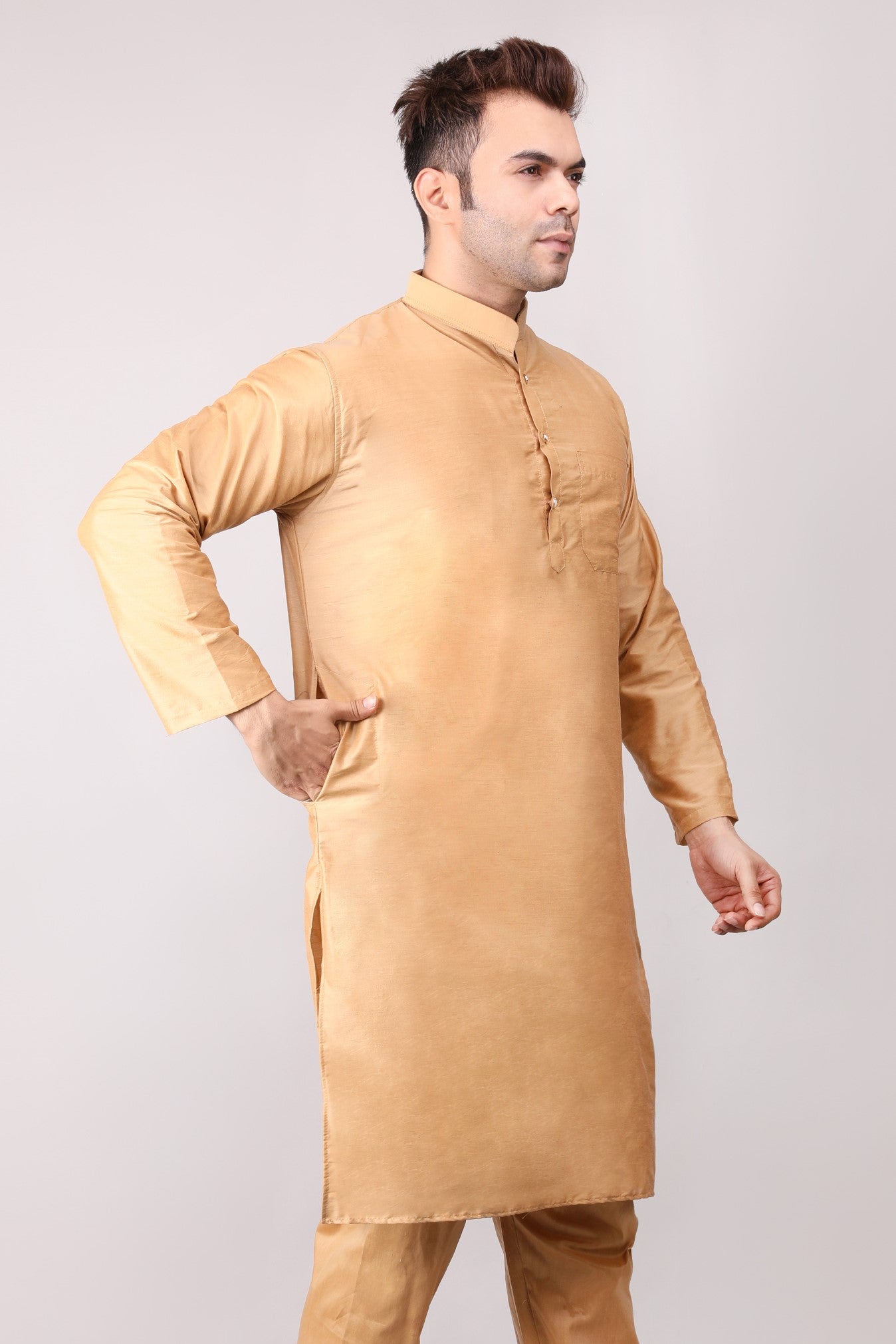 Men's Plain Beige Cotton Kurta