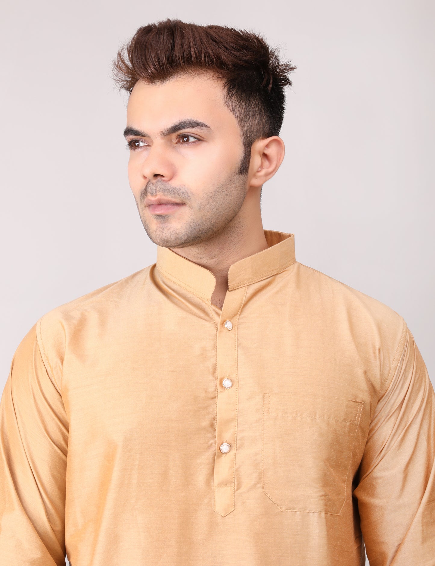 Men's Plain Beige Cotton Kurta