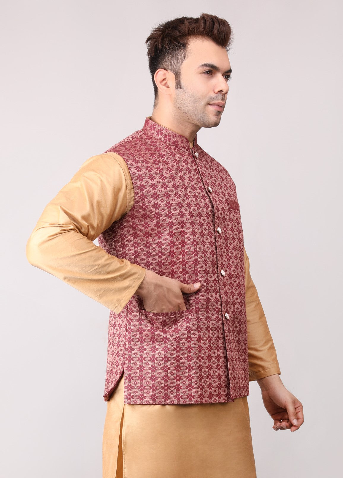 Men's Jawahar cut || Modi Jacket || Nehru Jacket Waist Coat || Vest Ethnic Wear Maroon