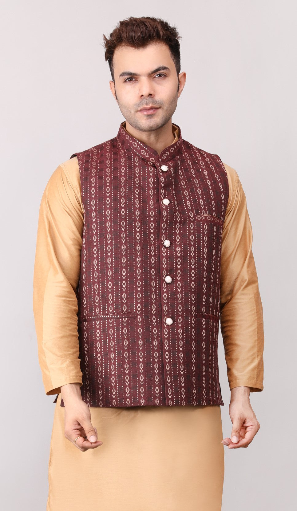 Men's Jawahar cut || Modi Jacket || Nehru Jacket Waist Coat || Vest Ethnic Wear Maroon Gold