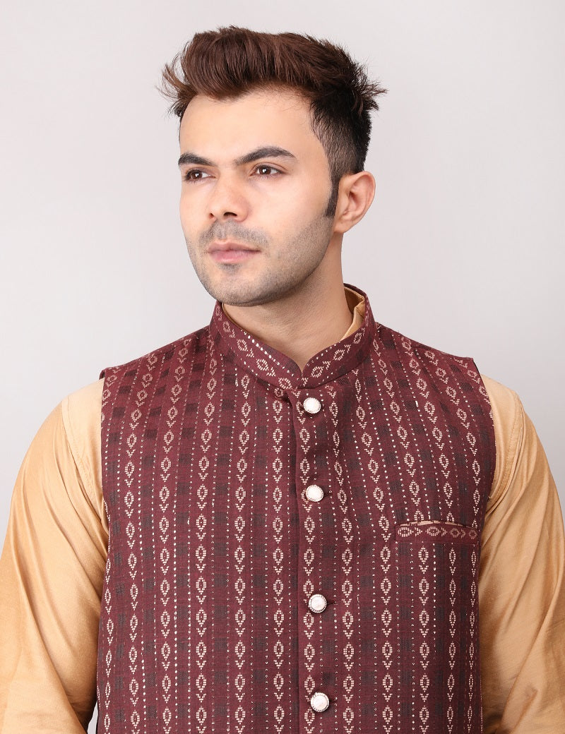 Men's Jawahar cut || Modi Jacket || Nehru Jacket Waist Coat || Vest Ethnic Wear Maroon Gold