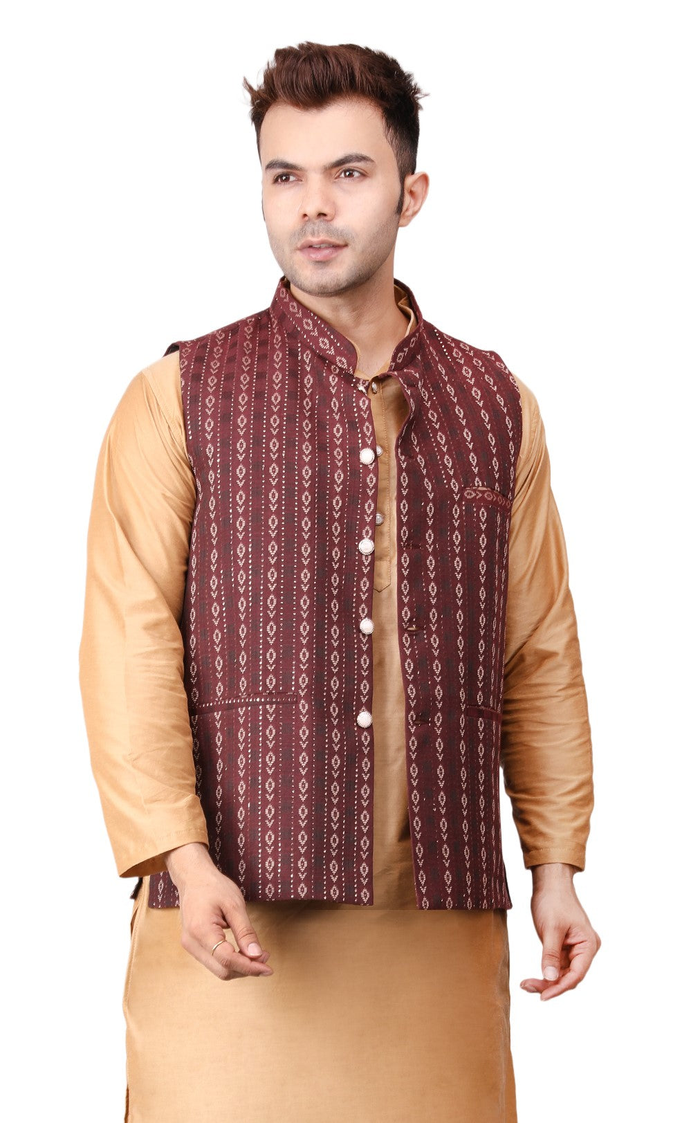 Men's Jawahar cut || Modi Jacket || Nehru Jacket Waist Coat || Vest Ethnic Wear Maroon Gold