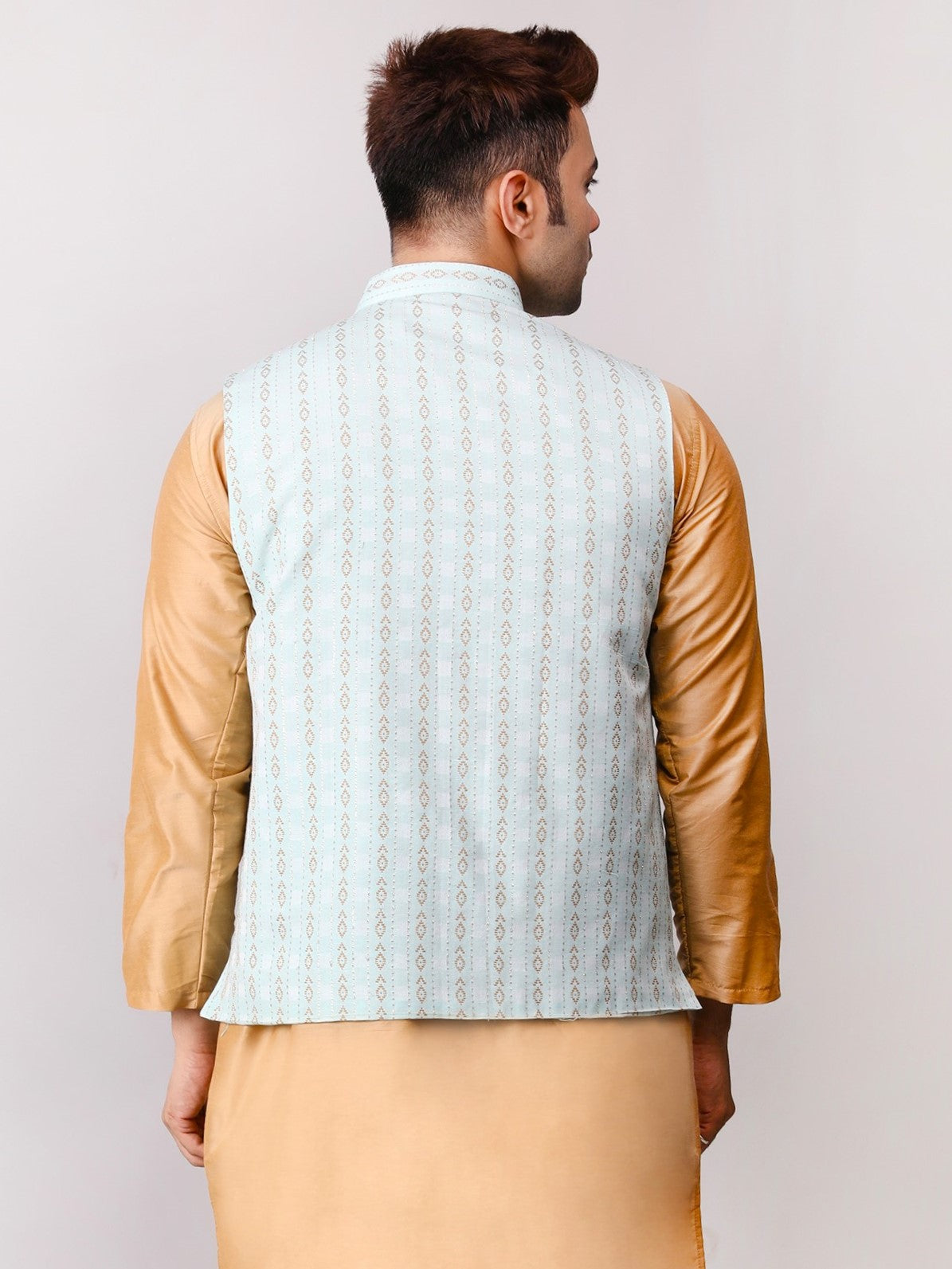 Men's Jawahar cut || Modi Jacket || Nehru Jacket Waist Coat || Vest Ethnic Wear Light Green Gold