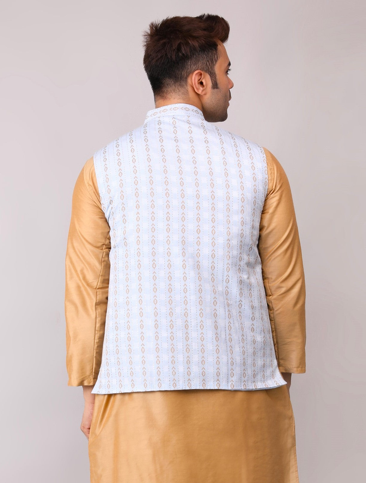 Men's Jawahar cut || Modi Jacket || Nehru Jacket Waist Coat || Vest Ethnic Wear Light Blue Gold