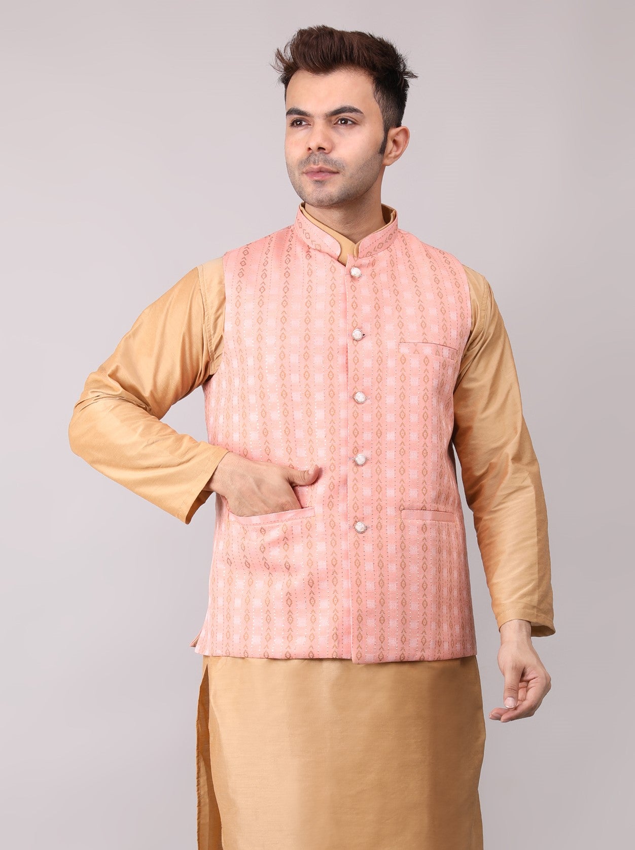Men's Jawahar cut || Modi Jacket || Nehru Jacket Waist Coat || Vest Ethnic Wear Peach