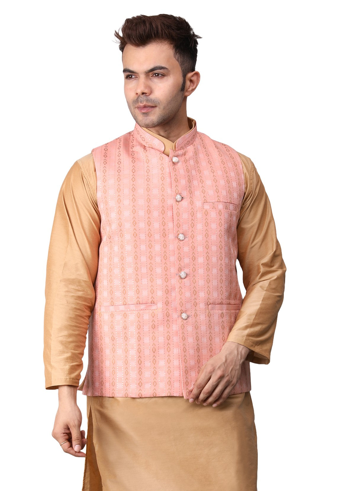 Men's Jawahar cut || Modi Jacket || Nehru Jacket Waist Coat || Vest Ethnic Wear Peach