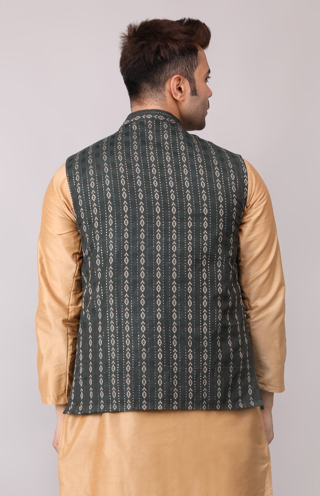 Men's Jawahar cut || Modi Jacket || Nehru Jacket Waist Coat || Vest Ethnic Wear Dark Green Gold