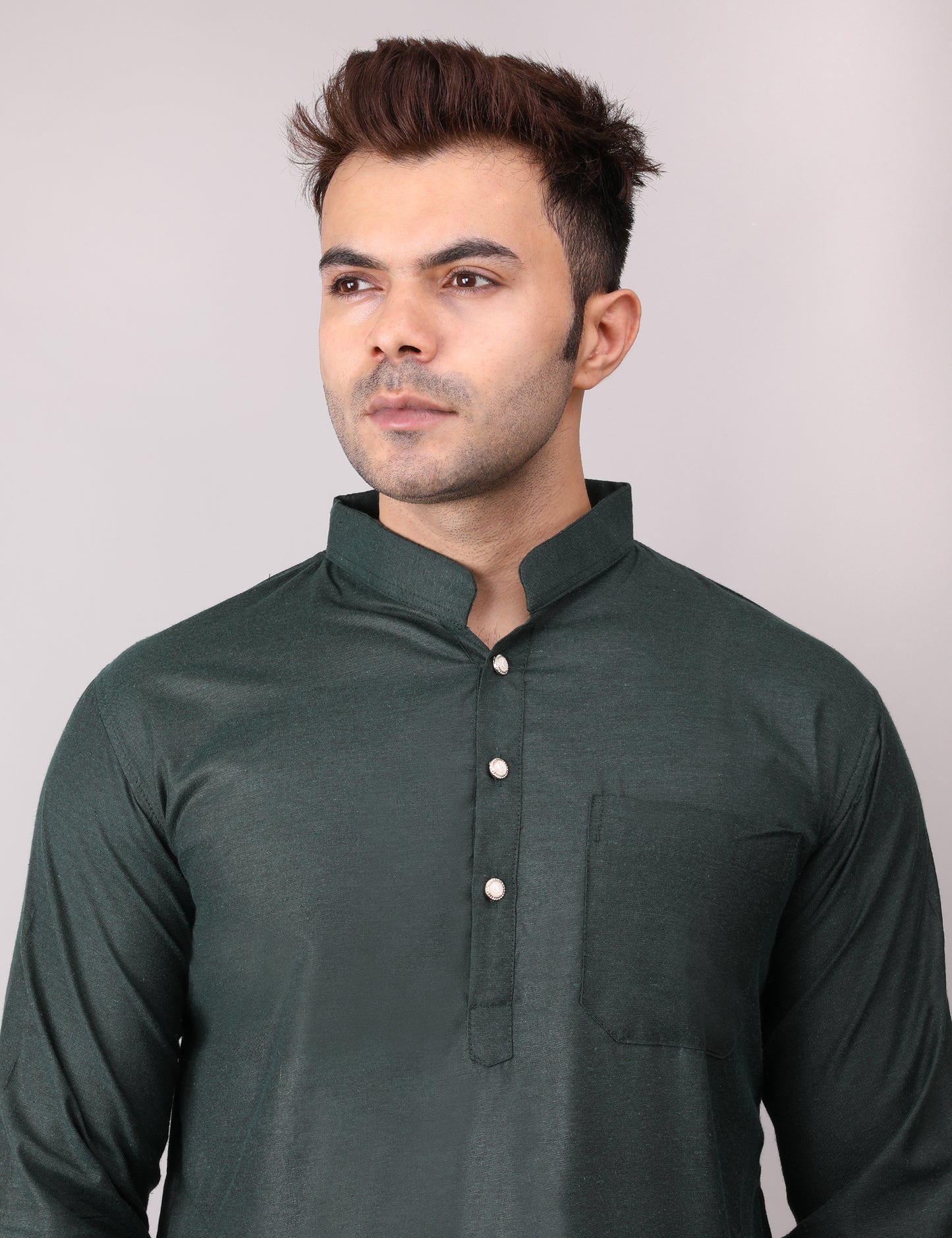 Men's Plain Dark Green Cotton Kurta