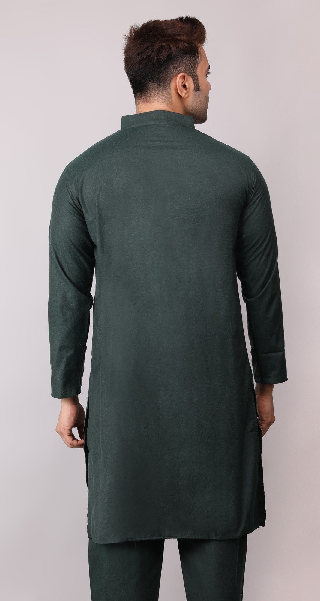 Men's Plain Dark Green Cotton Kurta