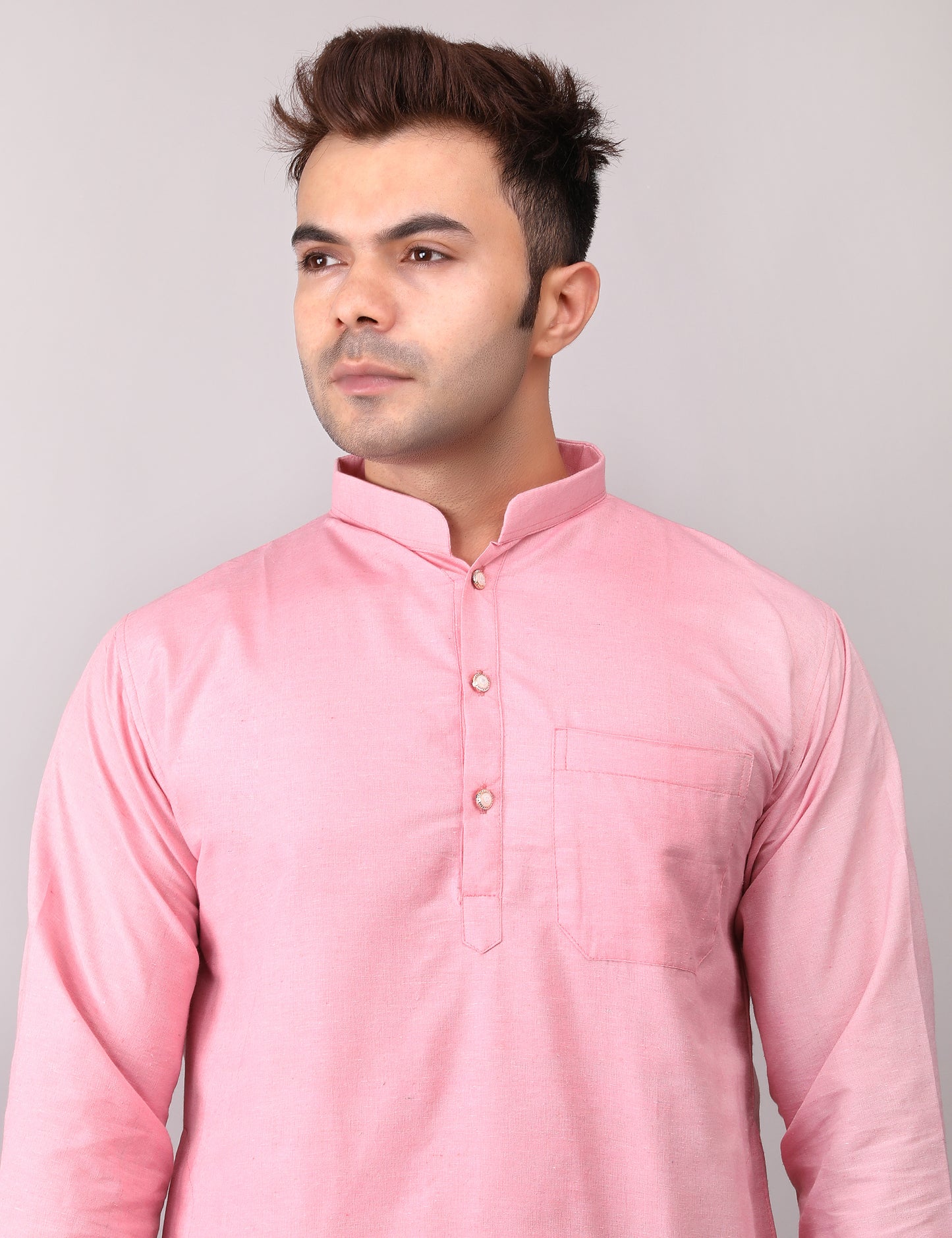 Men's Plain Pink Cotton Kurta Pajama Set